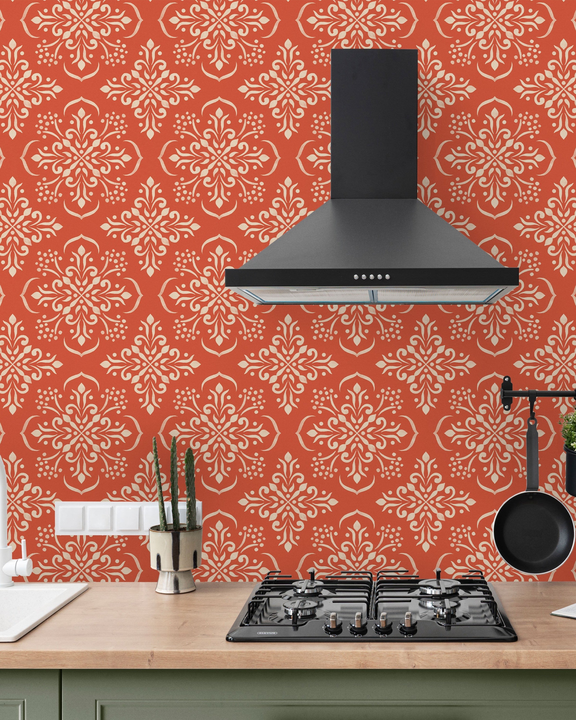 Aurora Mandala Peel and Stick Wallpaper, Removable Wallpaper, Traditional Wallpaper - Desert Clay | DeccoPrint