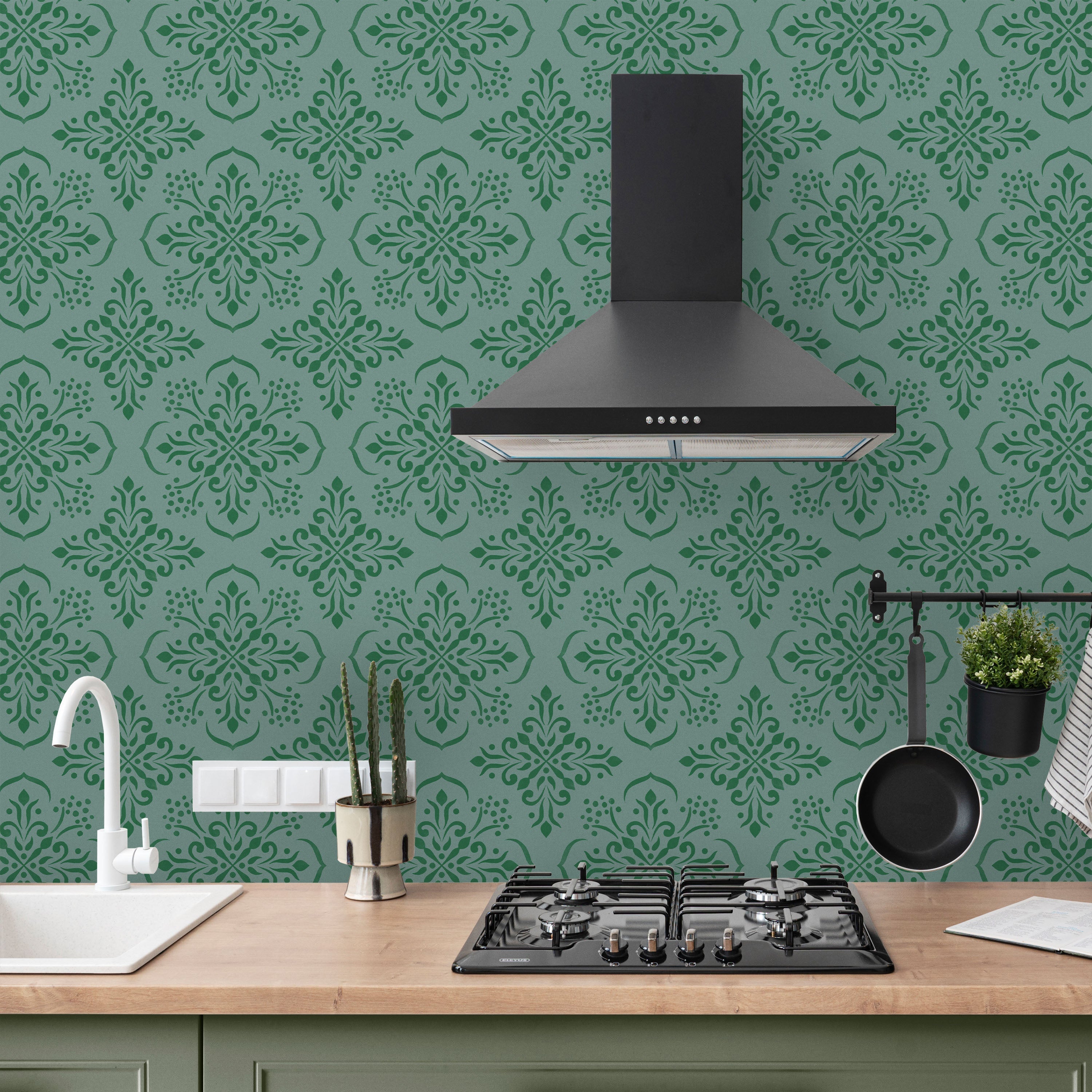 Aurora Mandala Peel and Stick Wallpaper, Removable Wallpaper, Traditional Wallpaper - Forest Green | DeccoPrint