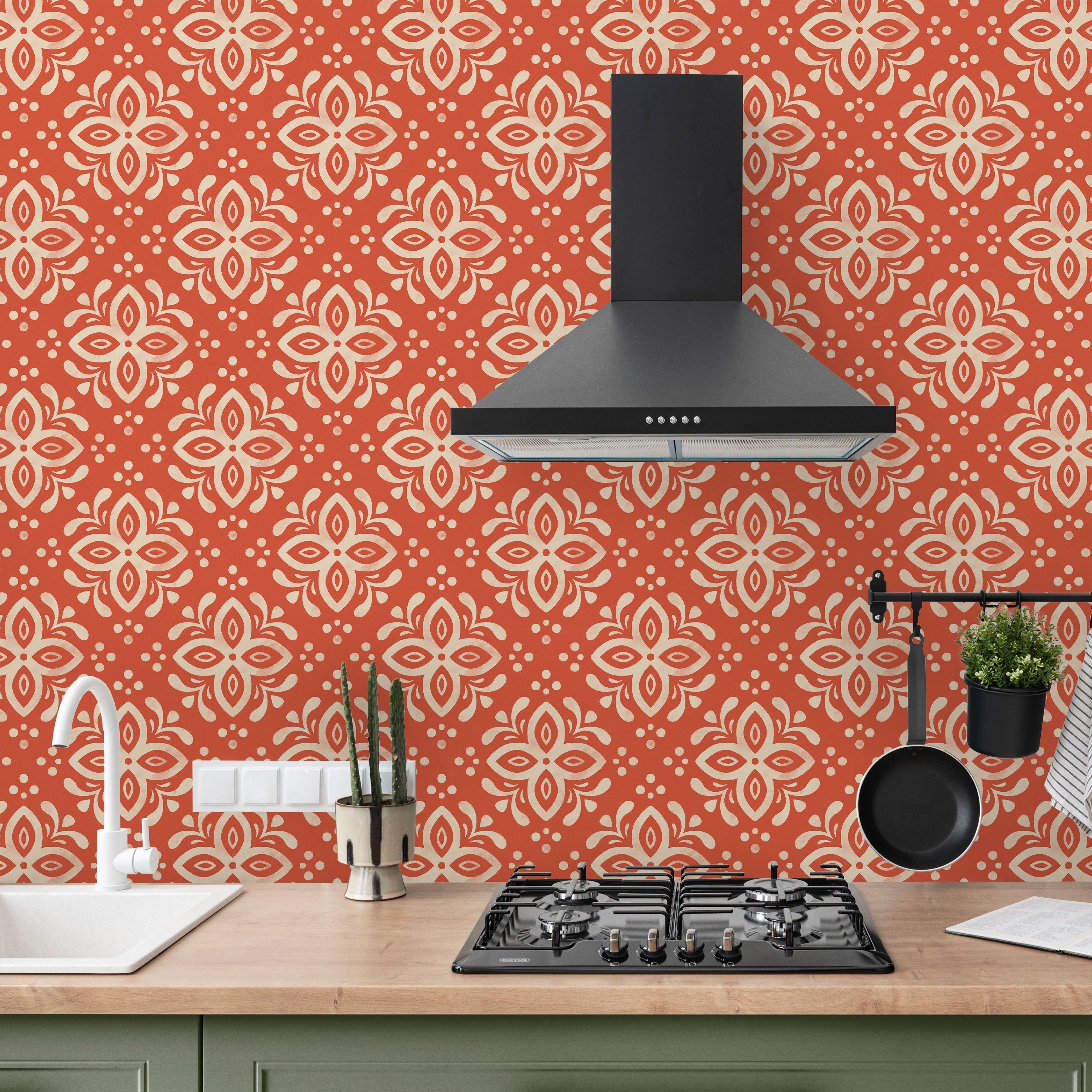 Euforia Mandala Peel and Stick Wallpaper, Removable Wallpaper, Traditional Wallpaper - Desert Clay | DeccoPrint