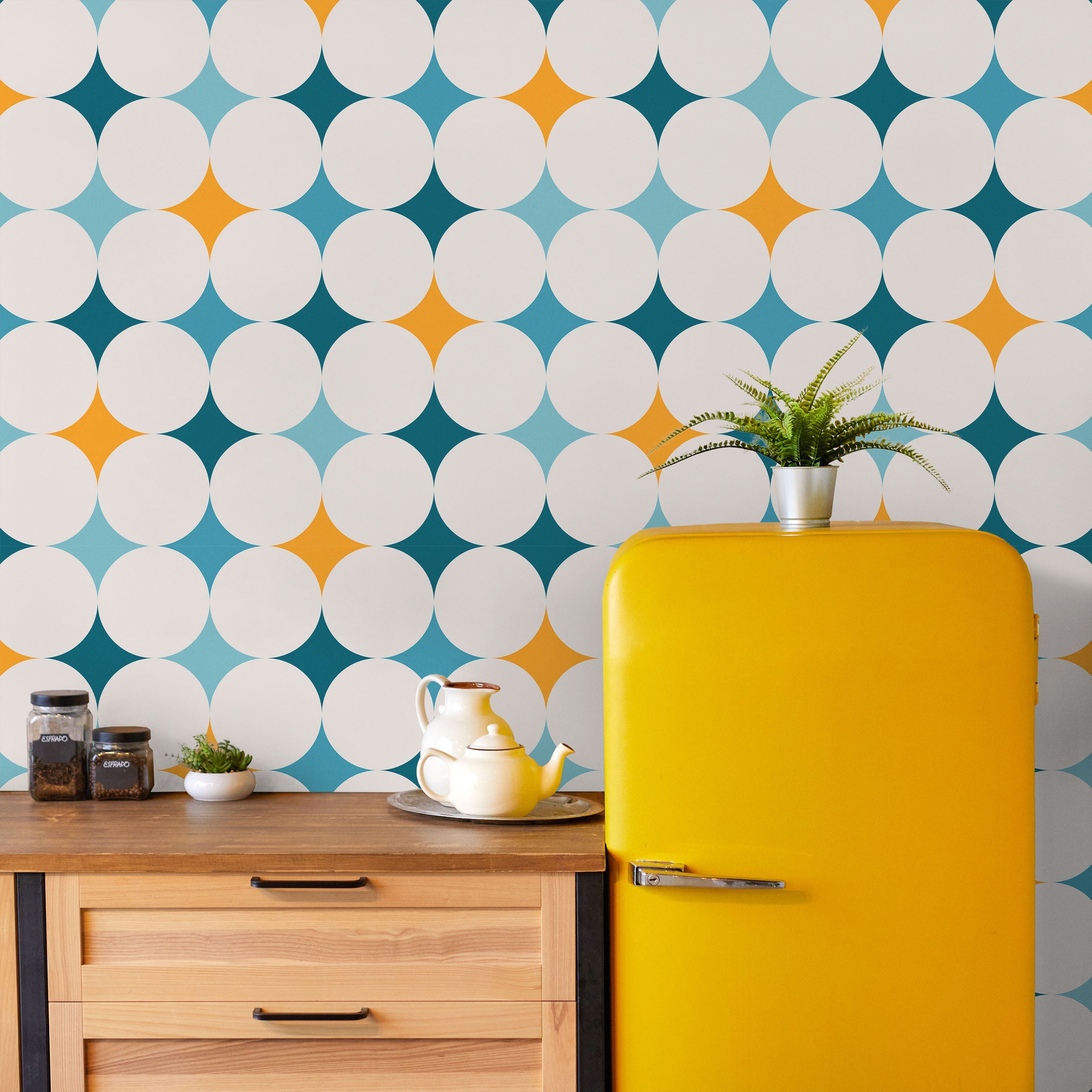 Abstract Bauhaus Peel and Stick Wallpaper, Removable Wallpaper, Traditional Wallpaper - Blue | DeccoPrint