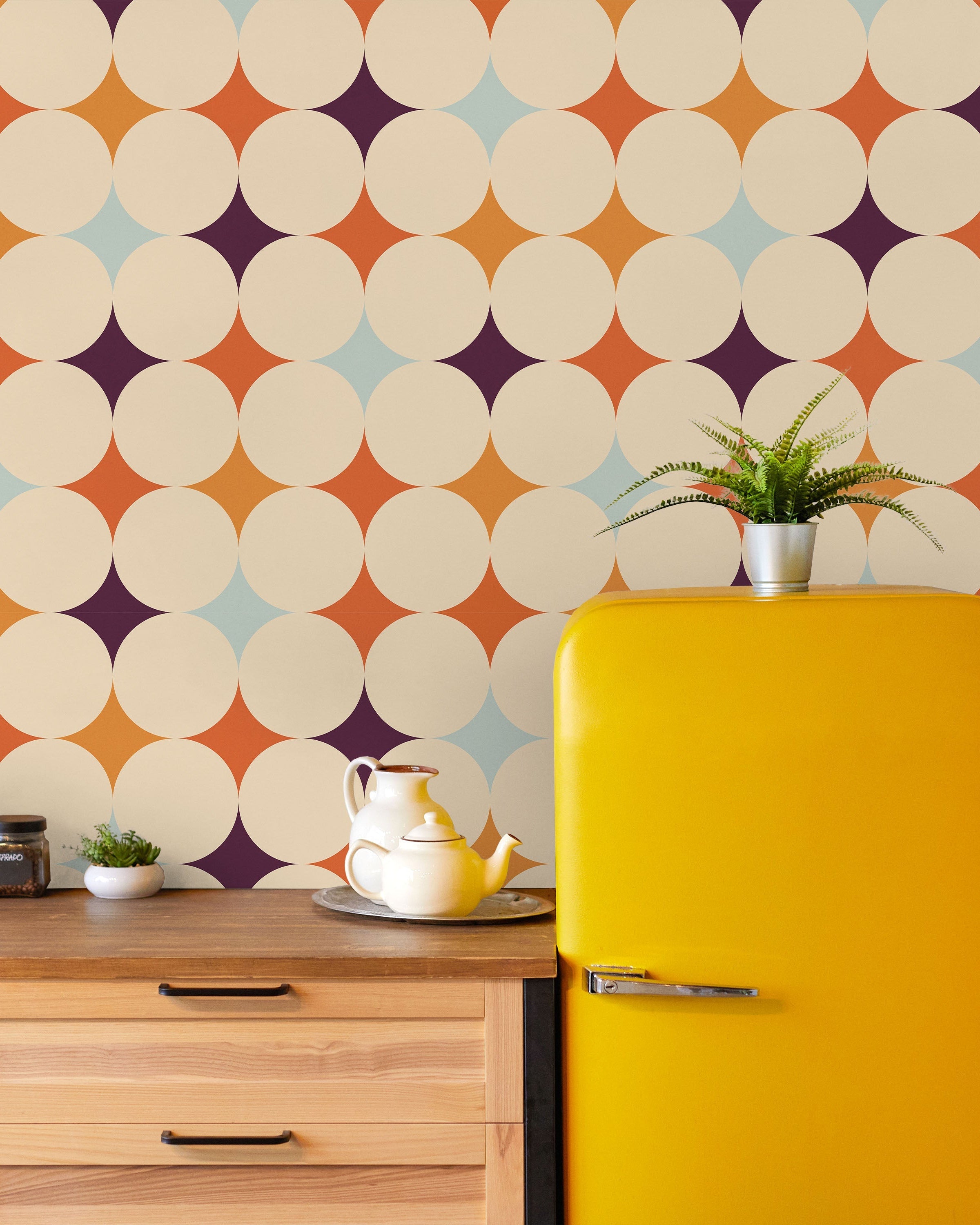 Abstract Bauhaus Peel and Stick Wallpaper, Removable Wallpaper, Traditional Wallpaper - Purple | DeccoPrint