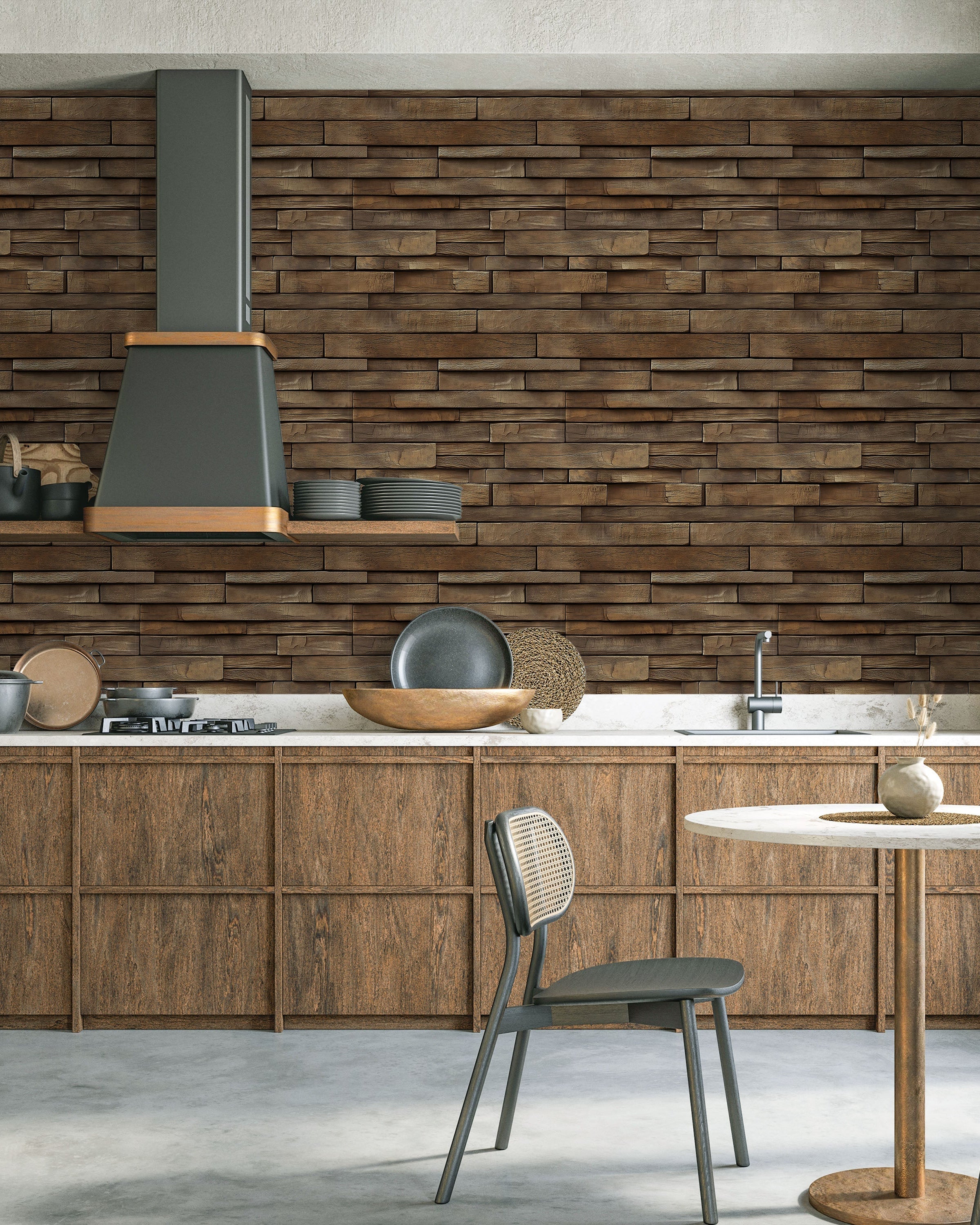 Rustic Boards Peel and Stick Wallpaper, Removable Wallpaper, Traditional Wallpaper - Dark Wood | DeccoPrint