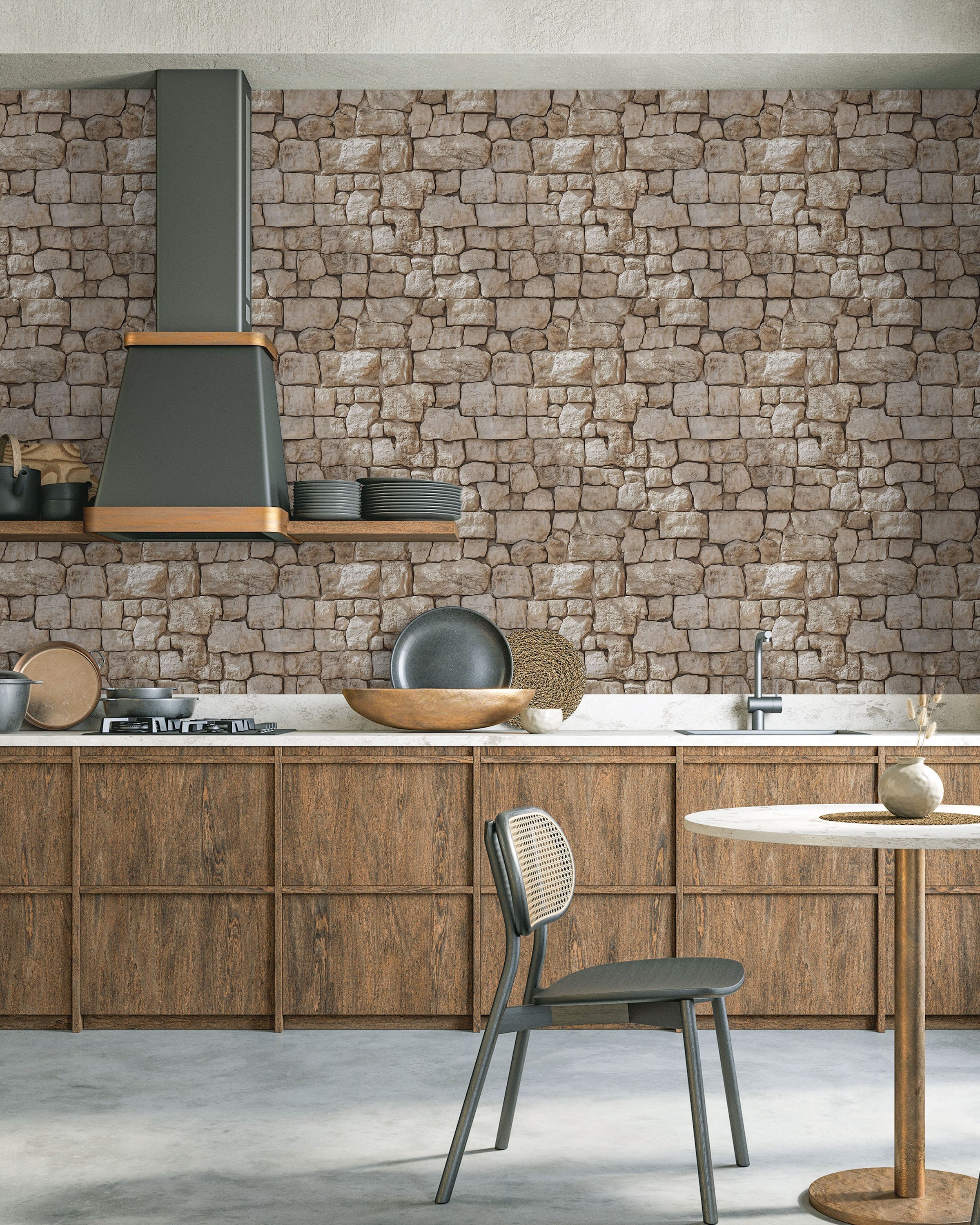 Urban Masonry Peel and Stick Wallpaper, Removable Wallpaper, Traditional Wallpaper - Sandstone Beige | DeccoPrint