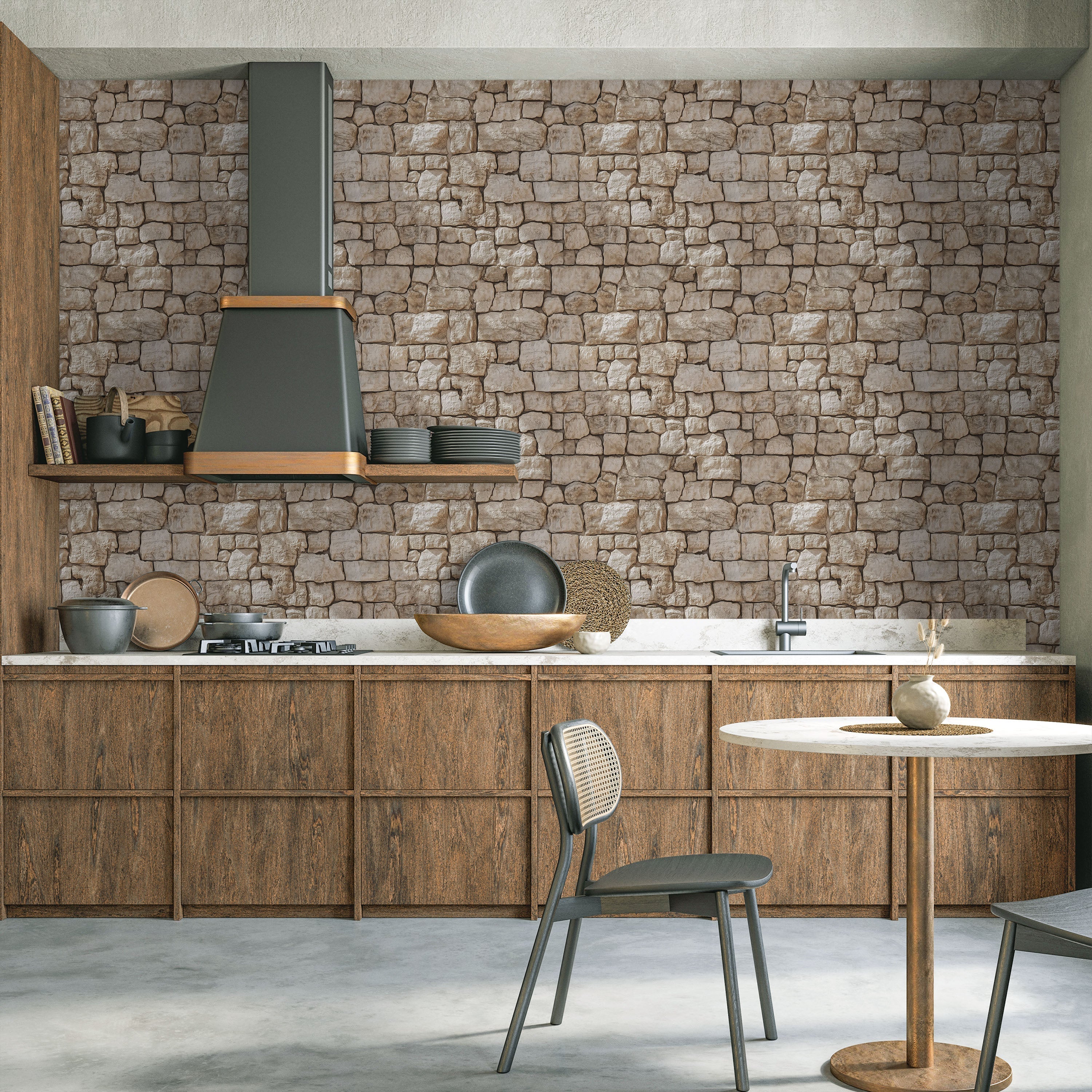 Urban Masonry Peel and Stick Wallpaper, Removable Wallpaper, Traditional Wallpaper - Sandstone Beige | DeccoPrint