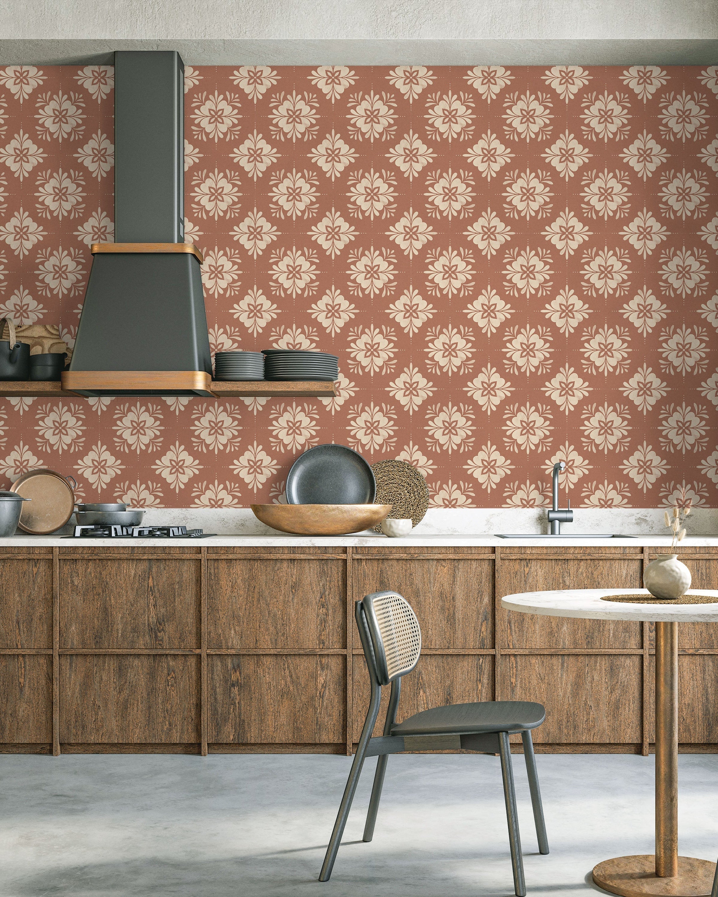 Aria Mandala Peel and Stick Wallpaper, Removable Wallpaper, Traditional Wallpaper - Coffee Cream | DeccoPrint