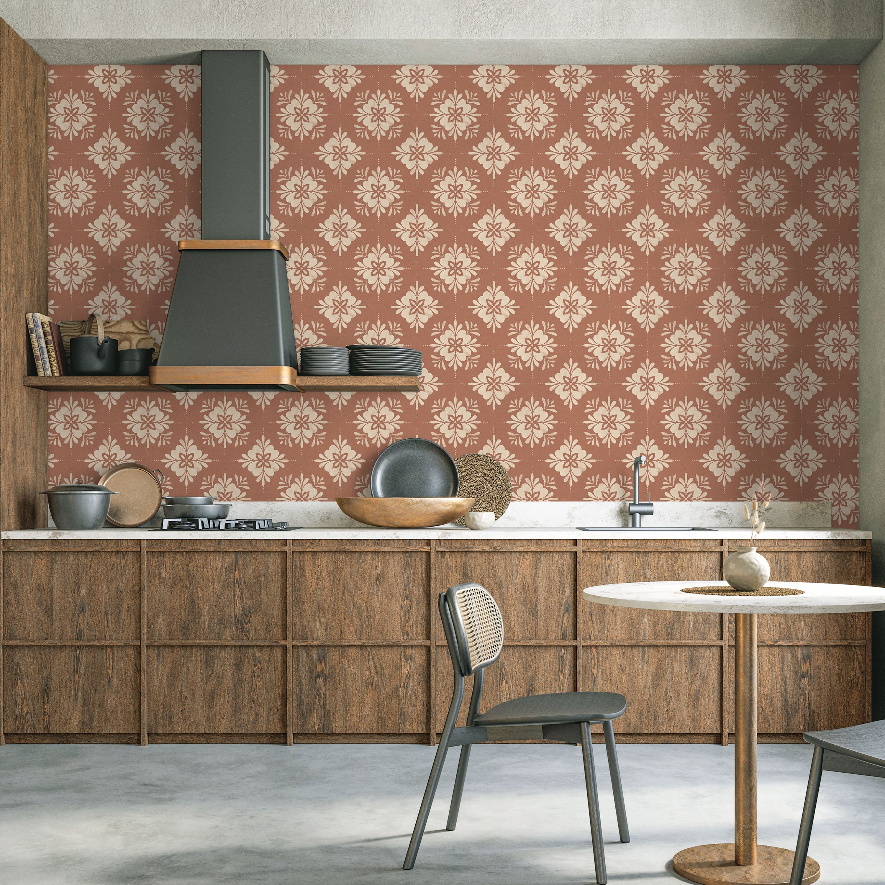 Aria Mandala Peel and Stick Wallpaper, Removable Wallpaper, Traditional Wallpaper - Coffee Cream | DeccoPrint