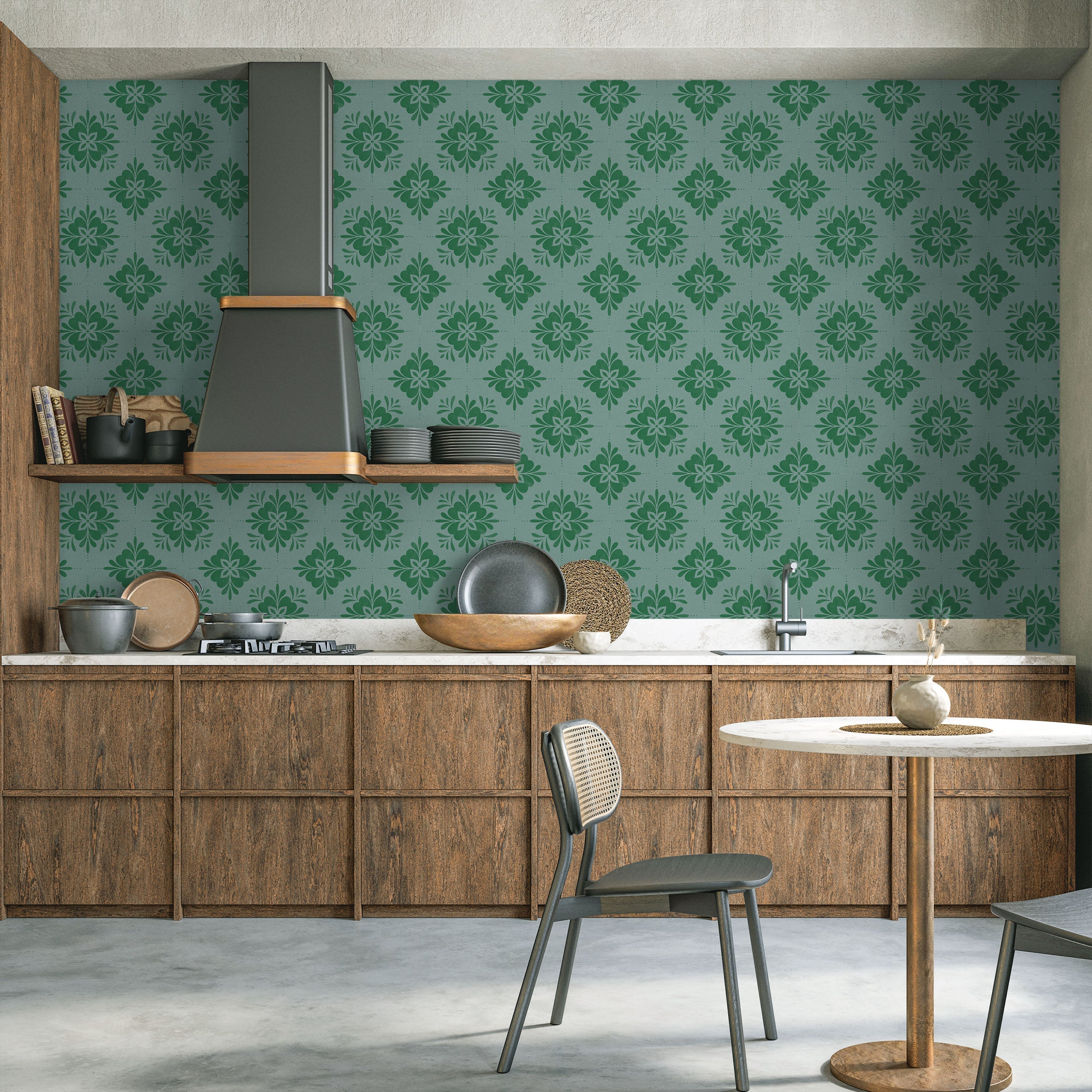 Aria Mandala Peel and Stick Wallpaper, Removable Wallpaper, Traditional Wallpaper - Forest Green | DeccoPrint