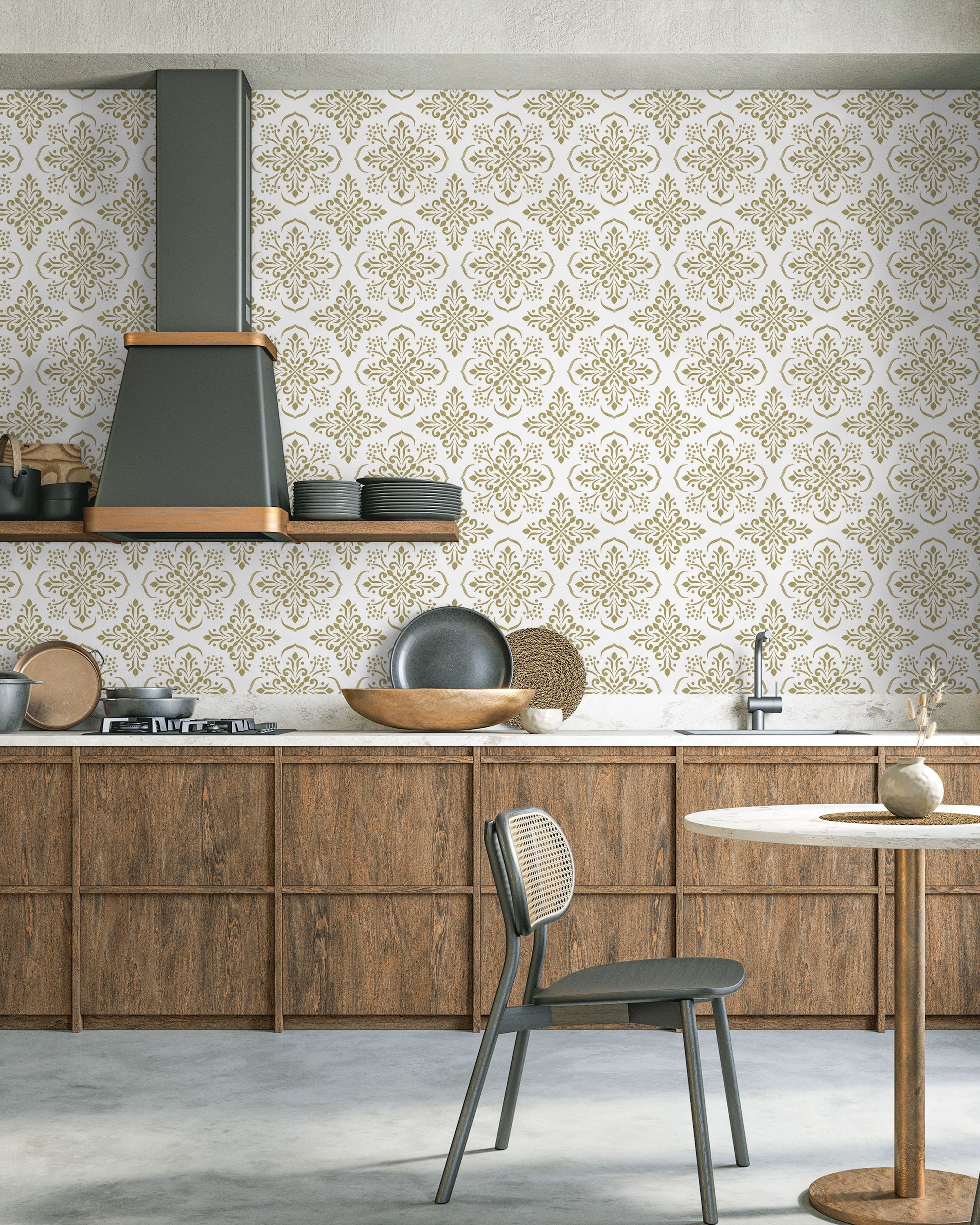 Aurora Mandala Peel and Stick Wallpaper, Removable Wallpaper, Traditional Wallpaper - Beige | DeccoPrint
