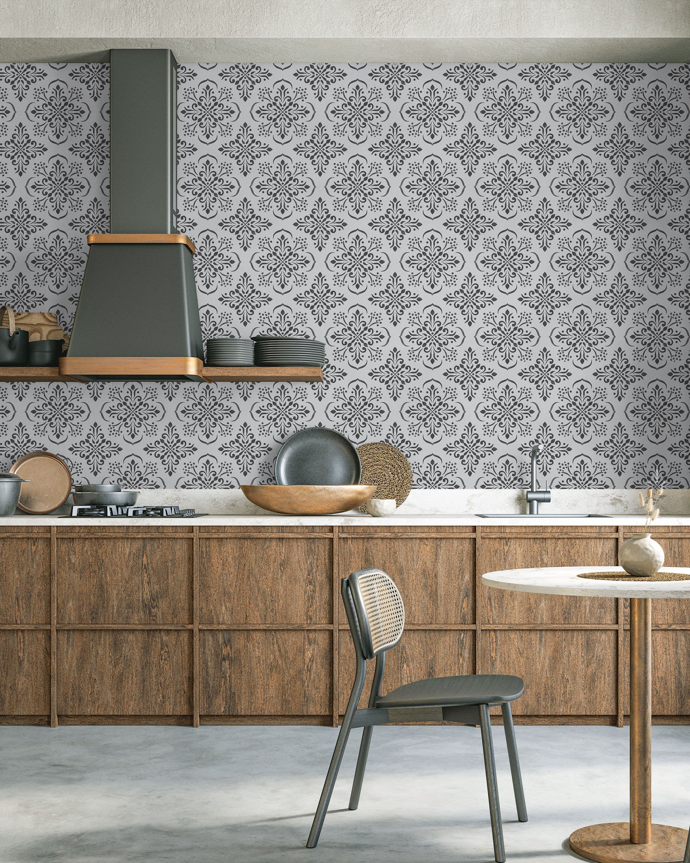 Aurora Mandala Peel and Stick Wallpaper, Removable Wallpaper, Traditional Wallpaper - Gray | DeccoPrint