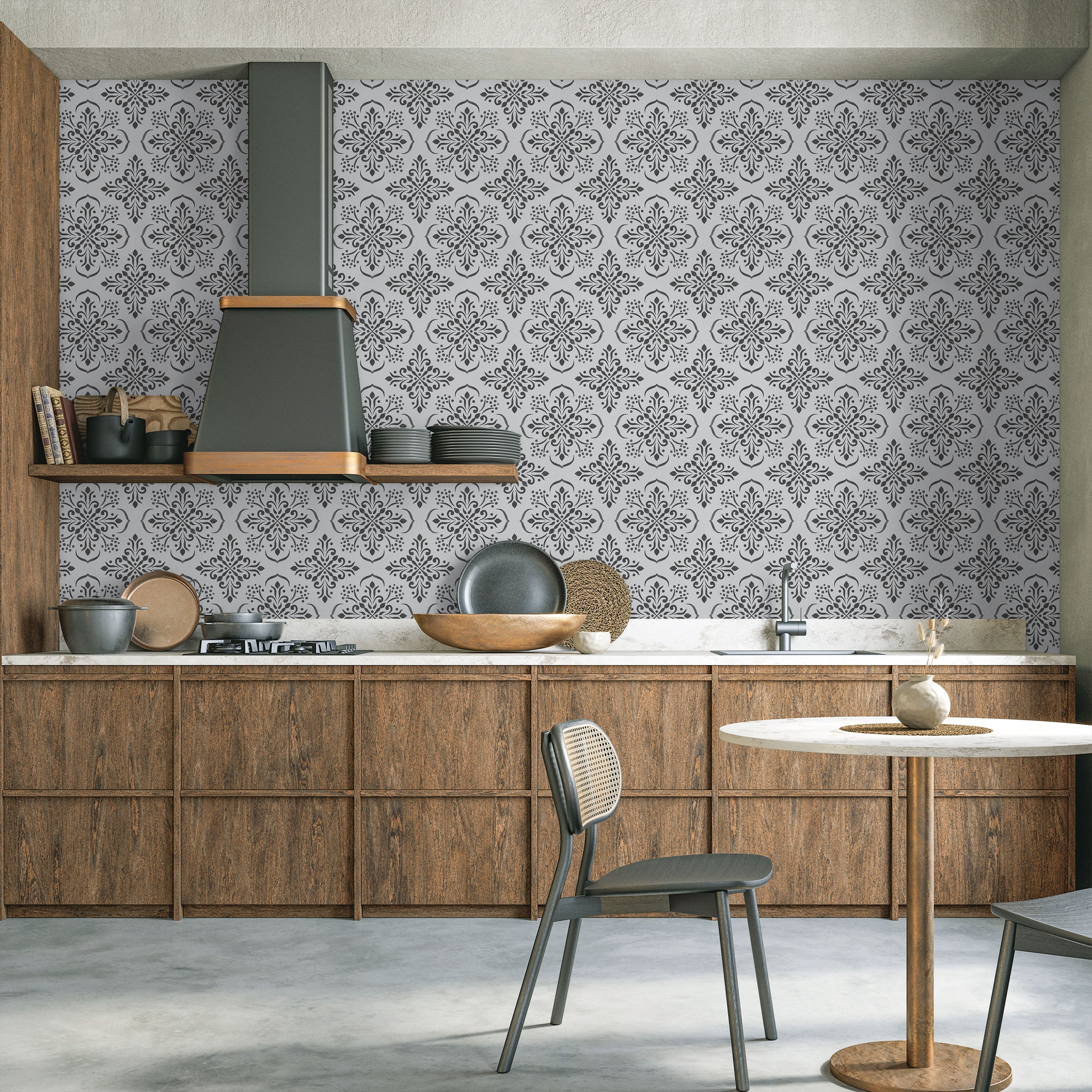 Aurora Mandala Peel and Stick Wallpaper, Removable Wallpaper, Traditional Wallpaper - Gray | DeccoPrint