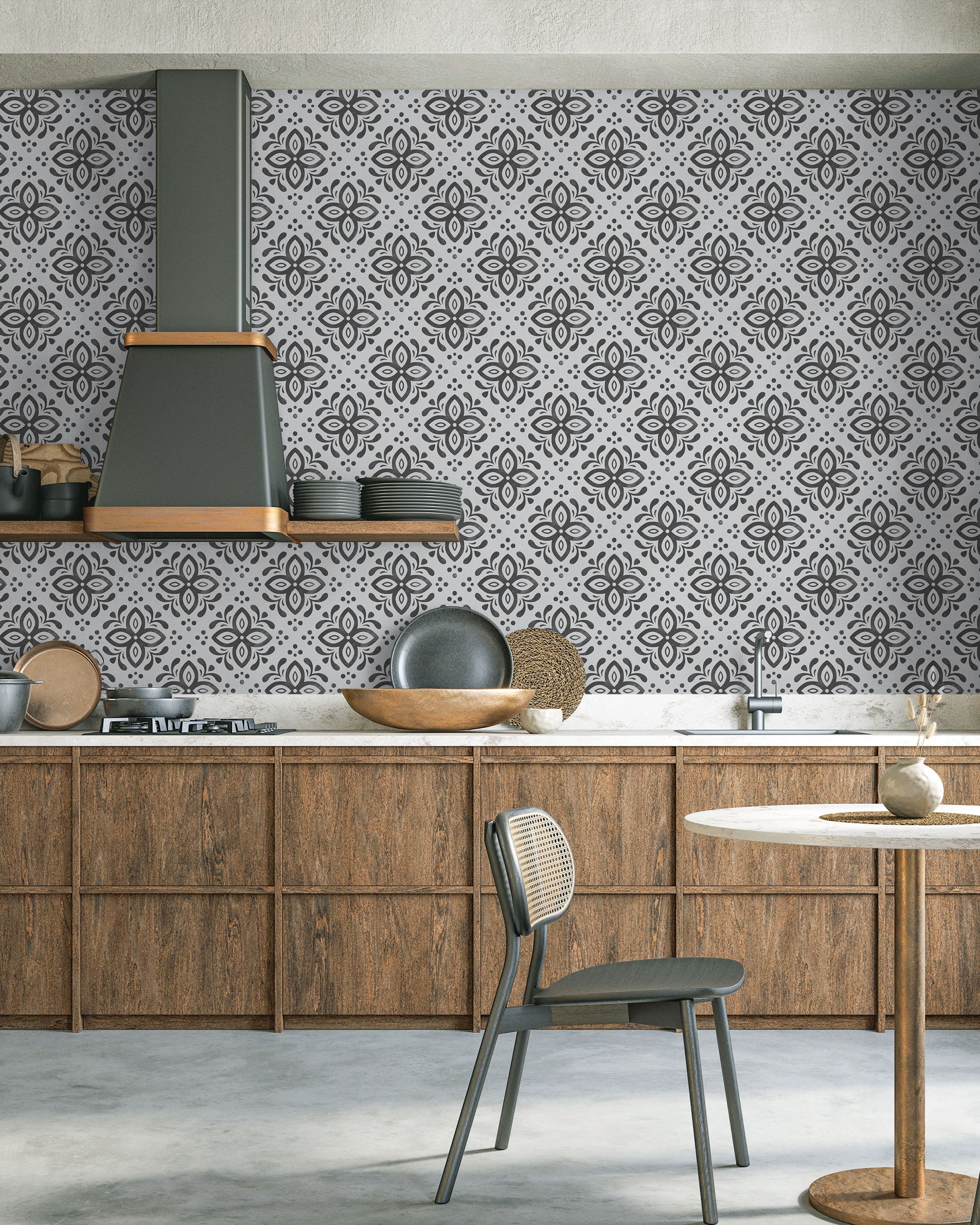 Euforia Mandala Peel and Stick Wallpaper, Removable Wallpaper, Traditional Wallpaper - Gray | DeccoPrint