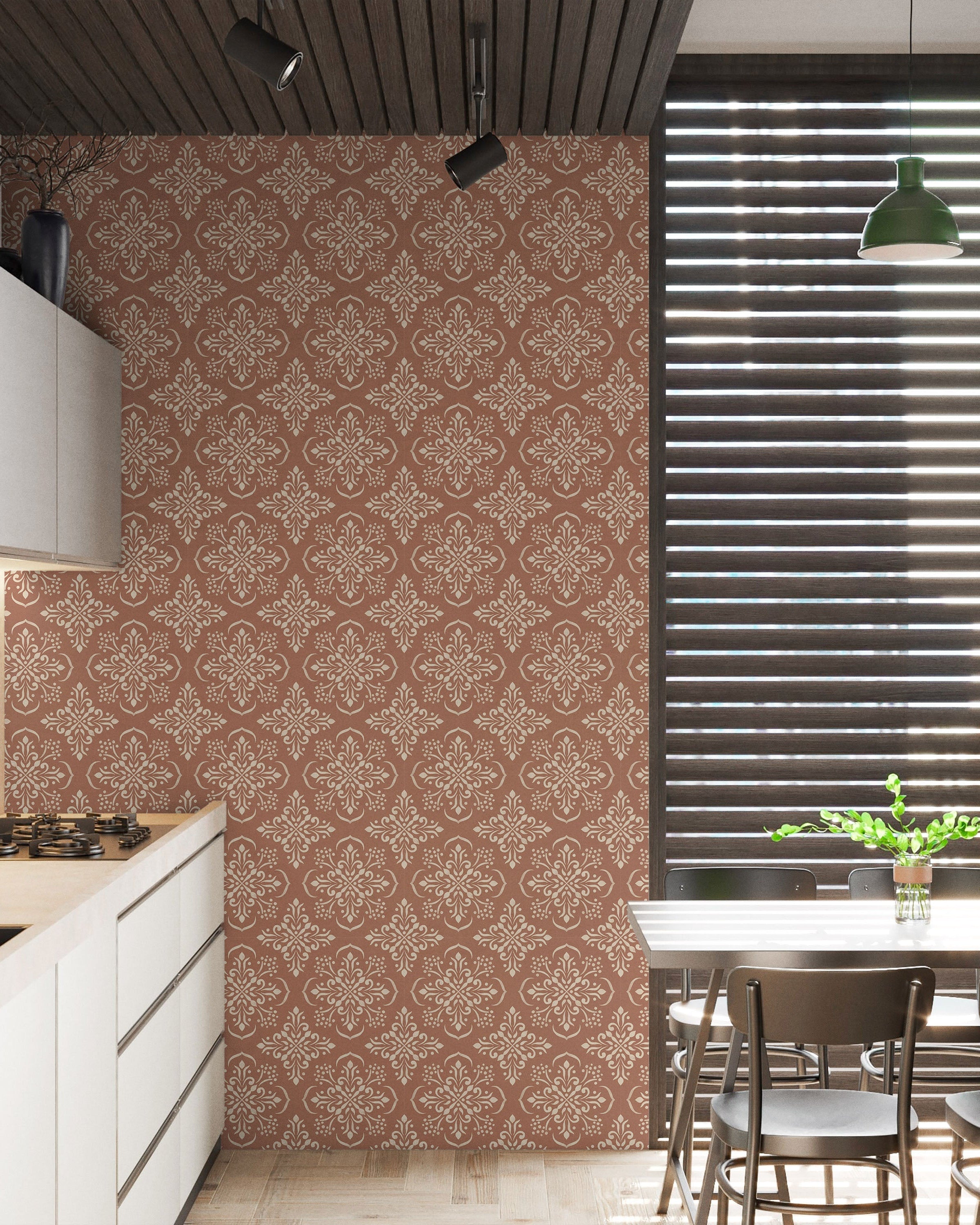 Aurora Mandala Peel and Stick Wallpaper, Removable Wallpaper, Traditional Wallpaper - Coffee Cream | DeccoPrint