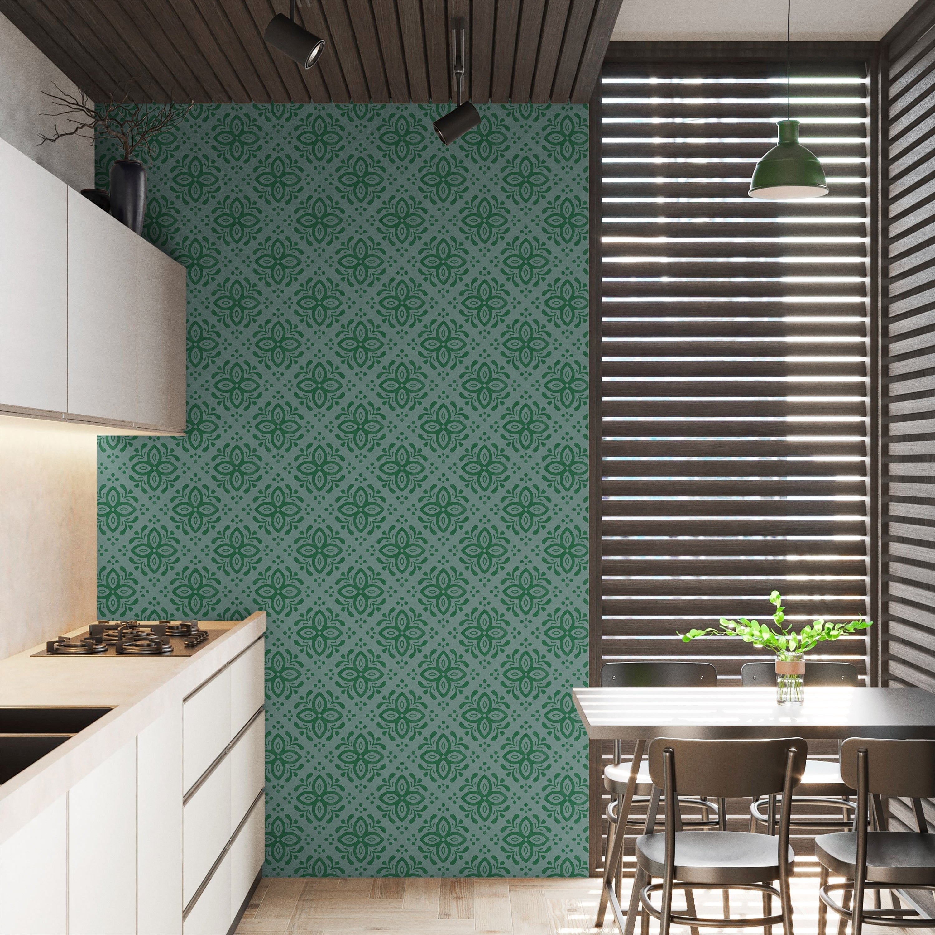 Euforia Mandala Peel and Stick Wallpaper, Removable Wallpaper, Traditional Wallpaper - Forest Green | DeccoPrint