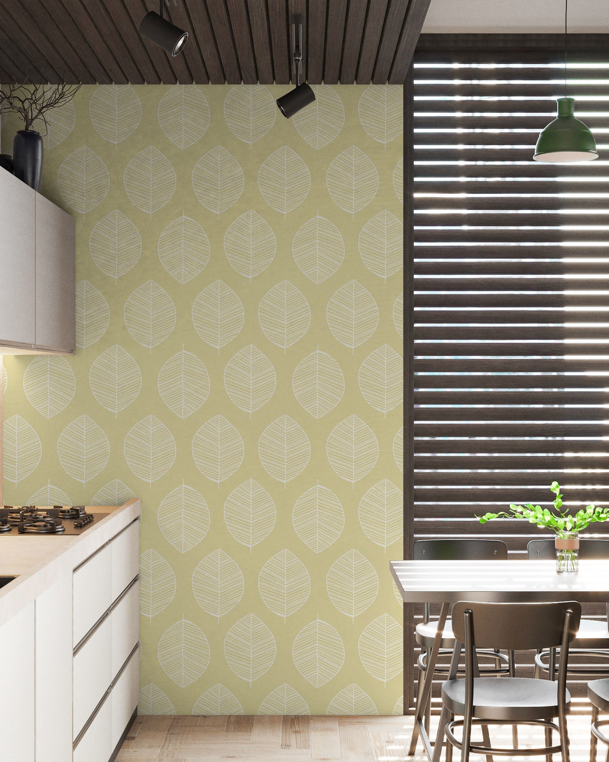 Leaf Texture Peel and Stick Wallpaper, Removable Wallpaper, Traditional Wallpaper - Yellow | DeccoPrint