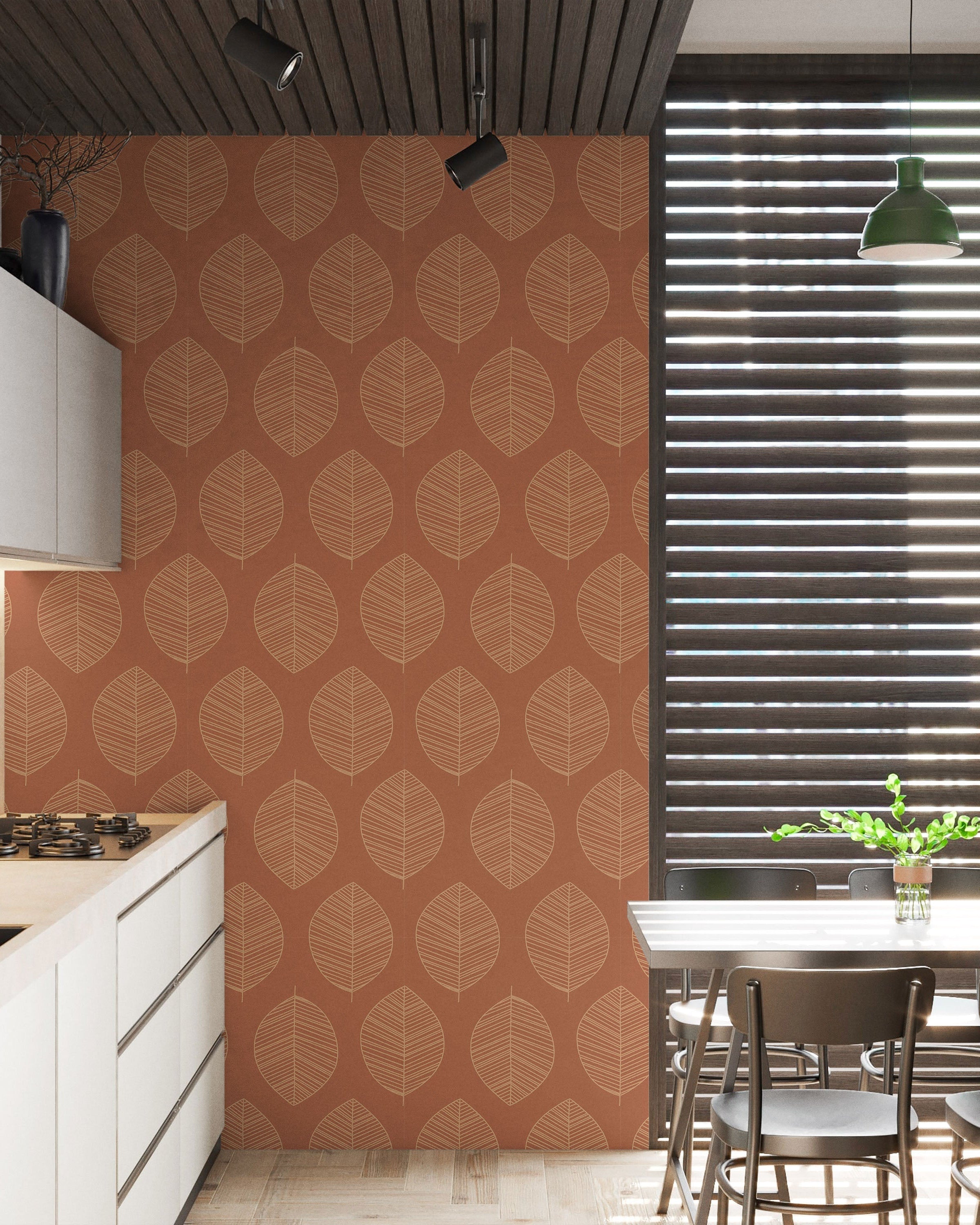Leaf Texture Peel and Stick Wallpaper, Removable Wallpaper, Traditional Wallpaper - Red | DeccoPrint