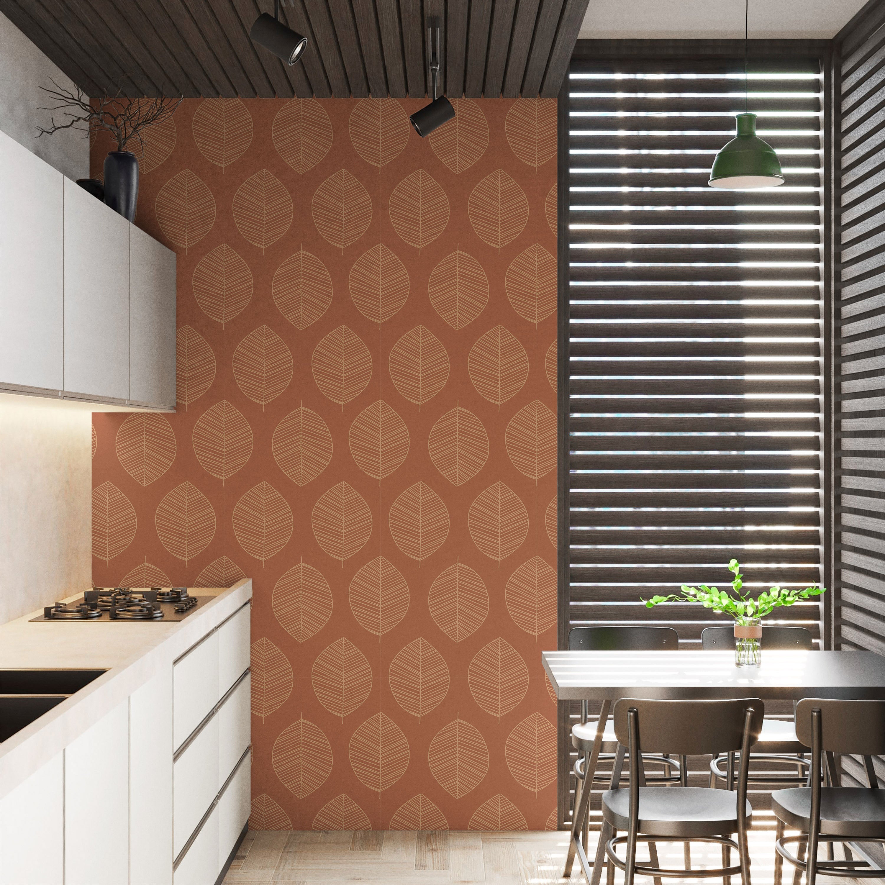 Leaf Texture Peel and Stick Wallpaper, Removable Wallpaper, Traditional Wallpaper - Red | DeccoPrint