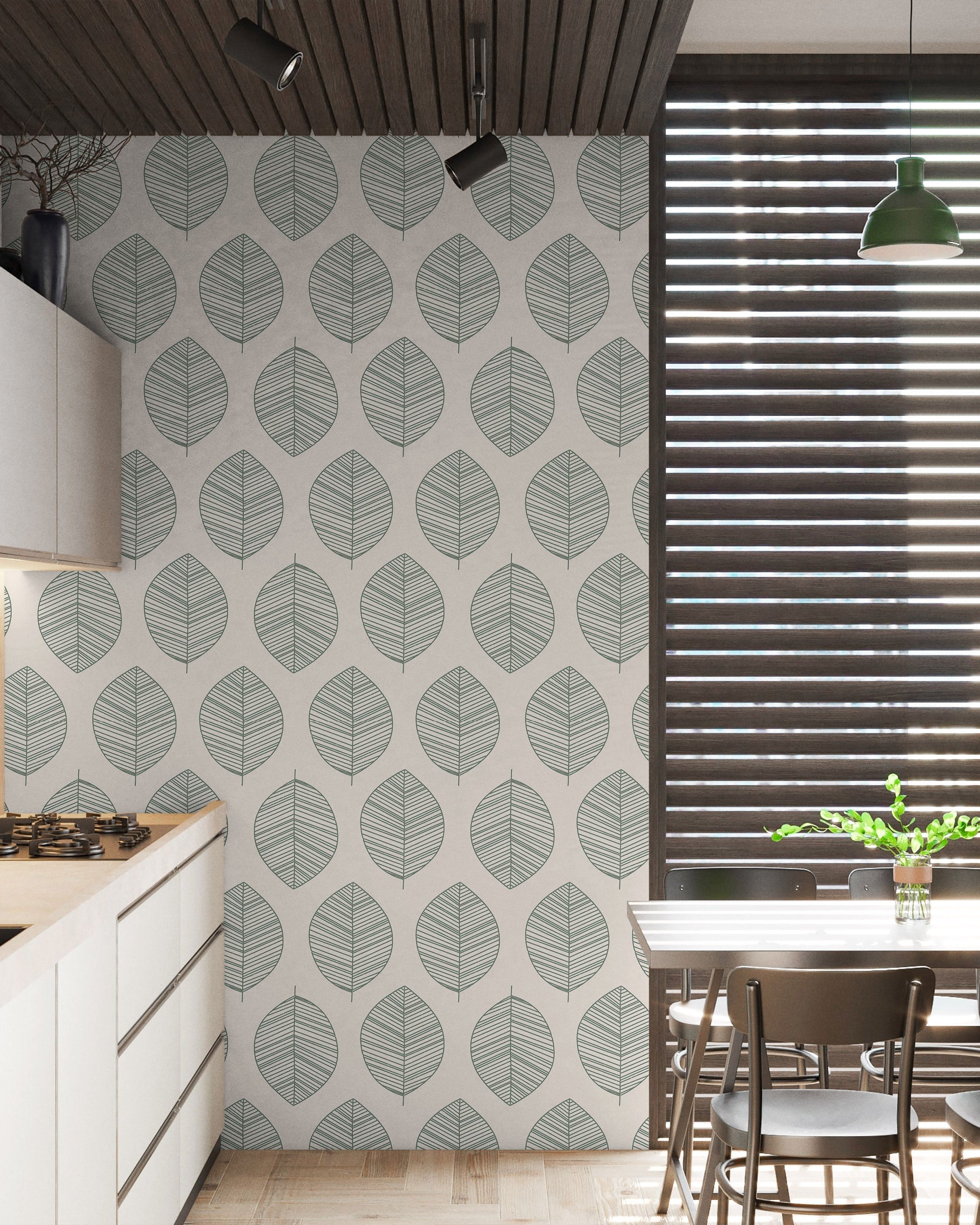 Leaf Texture Peel and Stick Wallpaper, Removable Wallpaper, Traditional Wallpaper - Sage | DeccoPrint