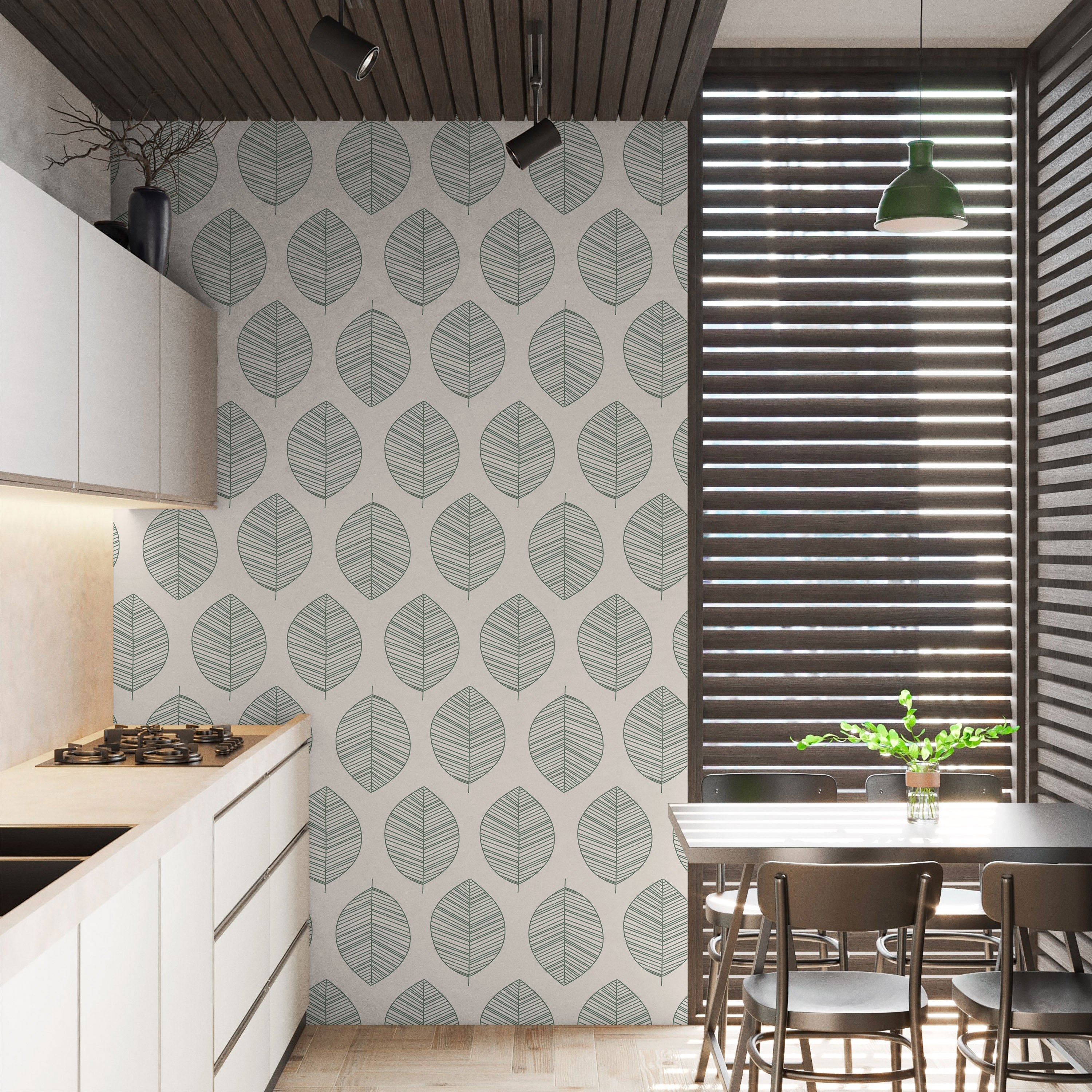 Leaf Texture Peel and Stick Wallpaper, Removable Wallpaper, Traditional Wallpaper - Sage | DeccoPrint