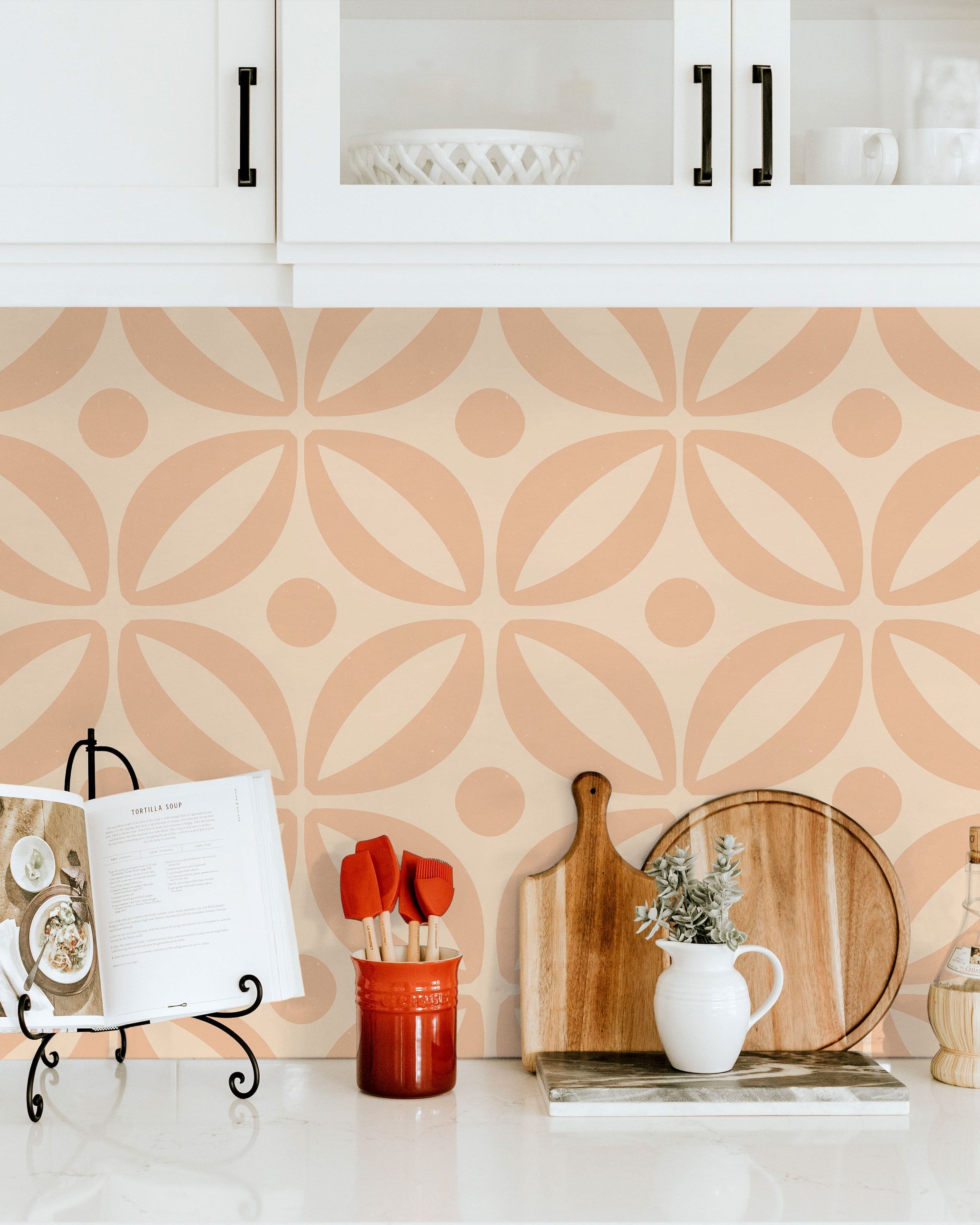 Grid Bloom Peel and Stick Wallpaper, Removable Wallpaper, Traditional Wallpaper - Apricot | DeccoPrint