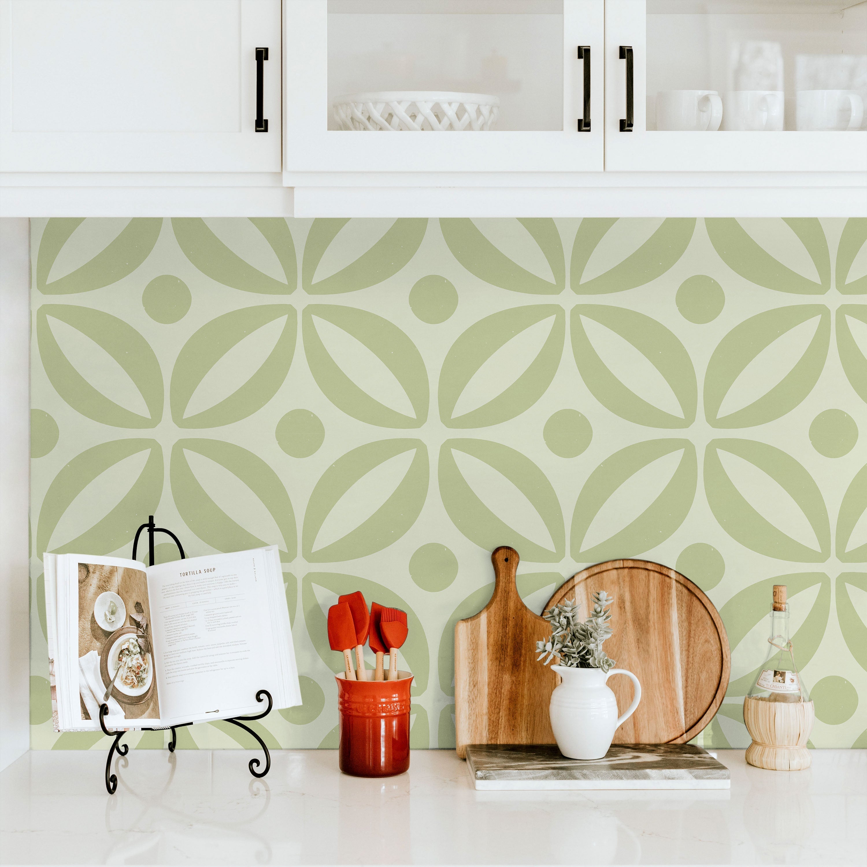 Grid Bloom Peel and Stick Wallpaper, Removable Wallpaper, Traditional Wallpaper - Sage | DeccoPrint