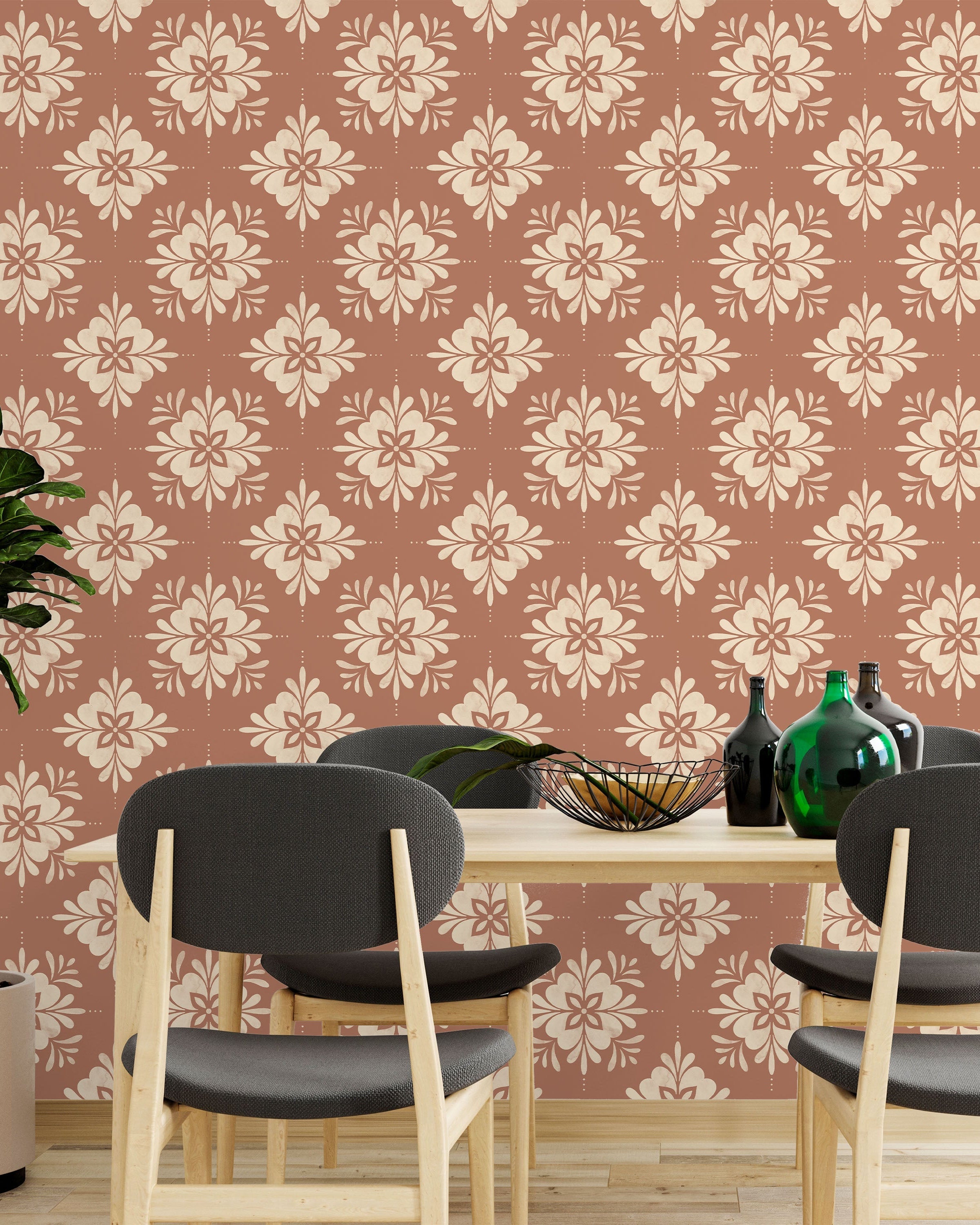 Aria Mandala Peel and Stick Wallpaper, Removable Wallpaper, Traditional Wallpaper - Coffee Cream | DeccoPrint
