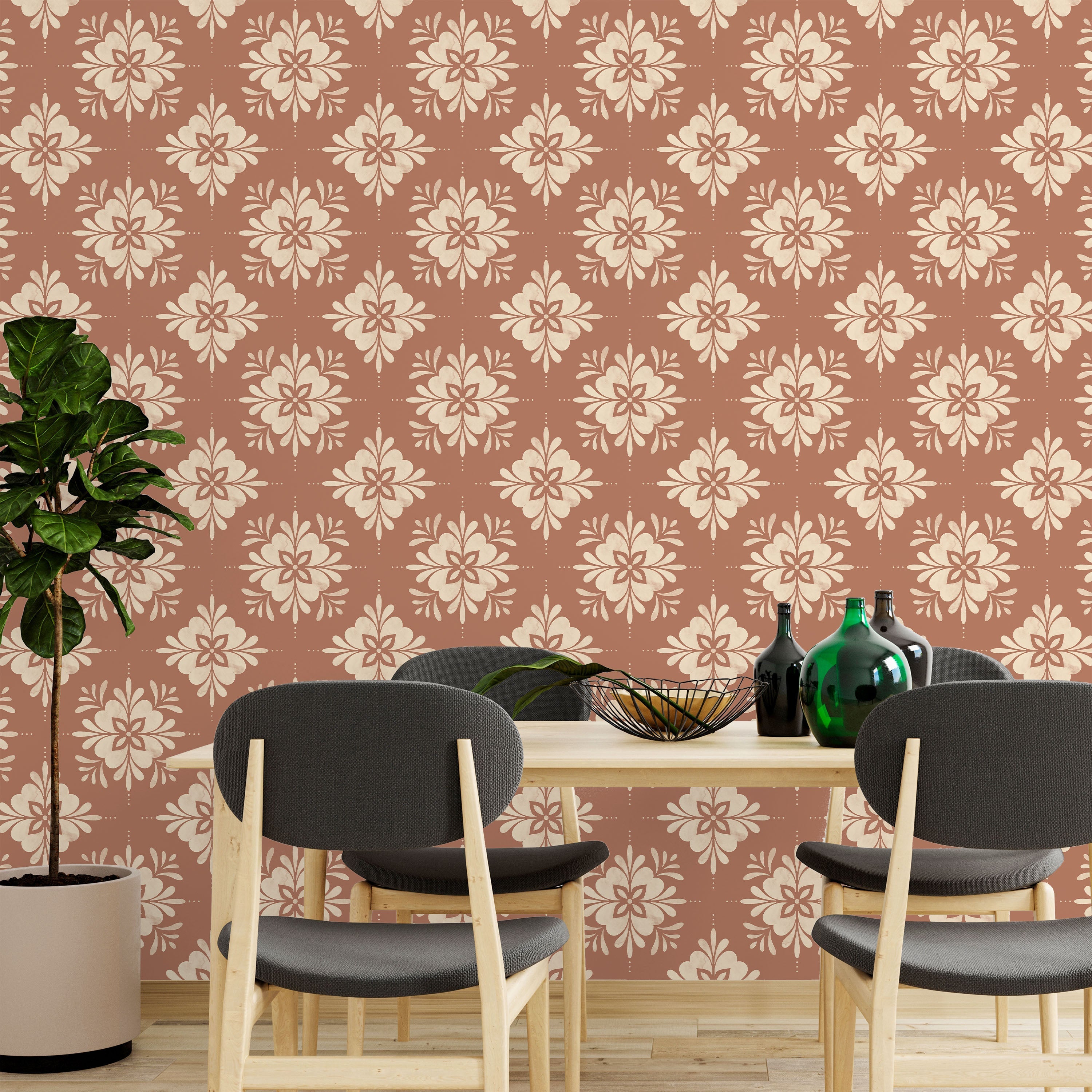 Aria Mandala Peel and Stick Wallpaper, Removable Wallpaper, Traditional Wallpaper - Coffee Cream | DeccoPrint