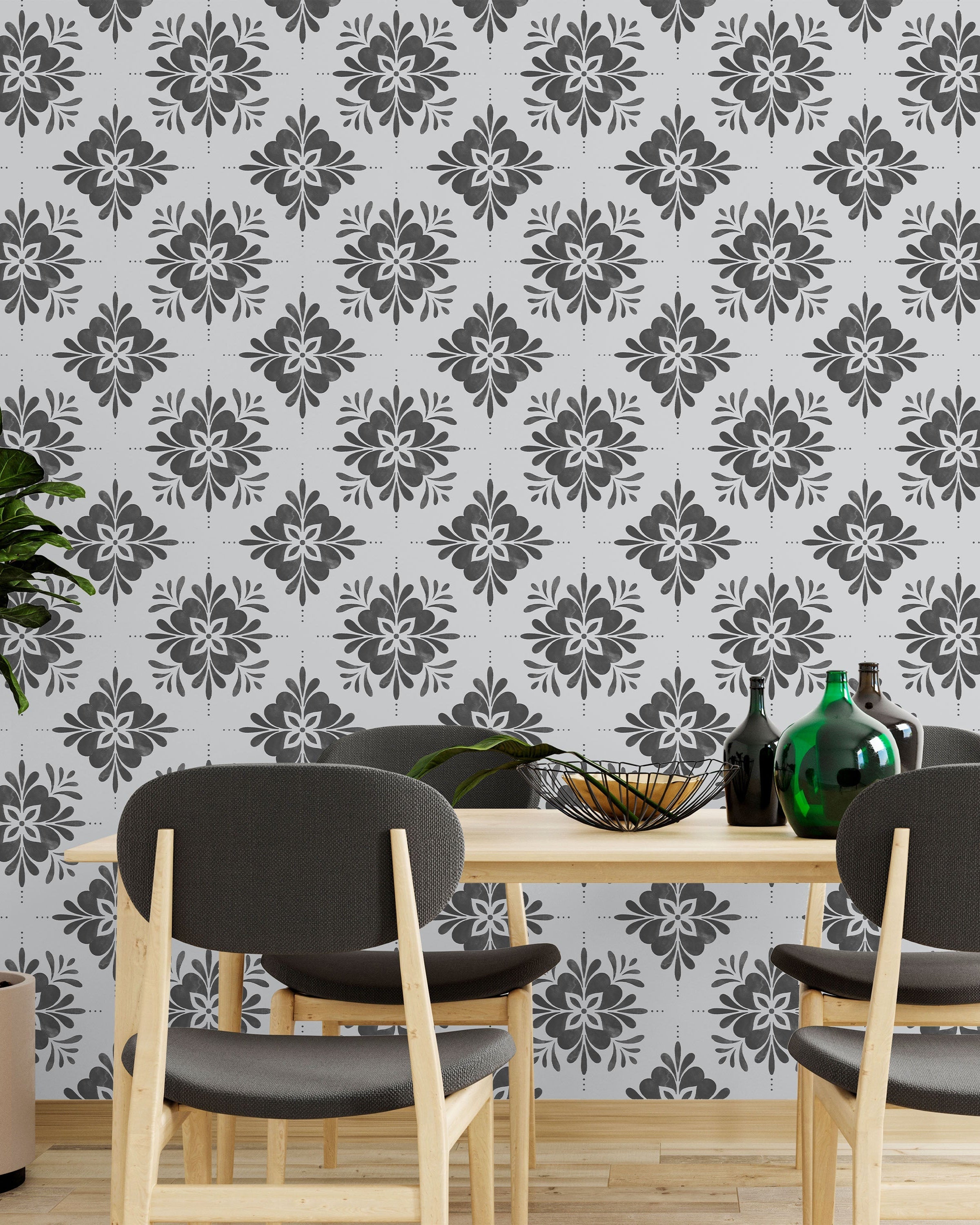Aria Mandala Peel and Stick Wallpaper, Removable Wallpaper, Traditional Wallpaper - Gray | DeccoPrint