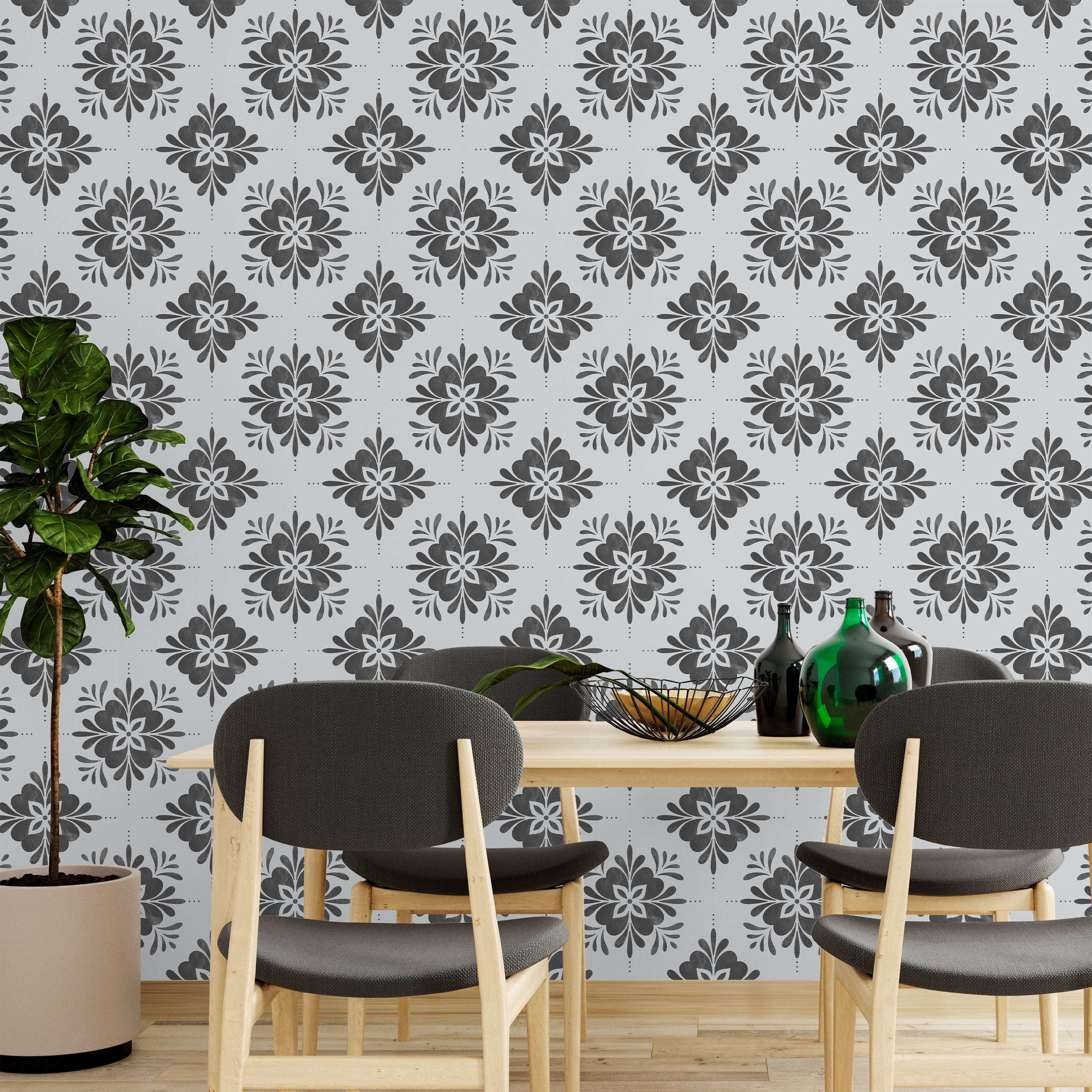 Aria Mandala Peel and Stick Wallpaper, Removable Wallpaper, Traditional Wallpaper - Gray | DeccoPrint