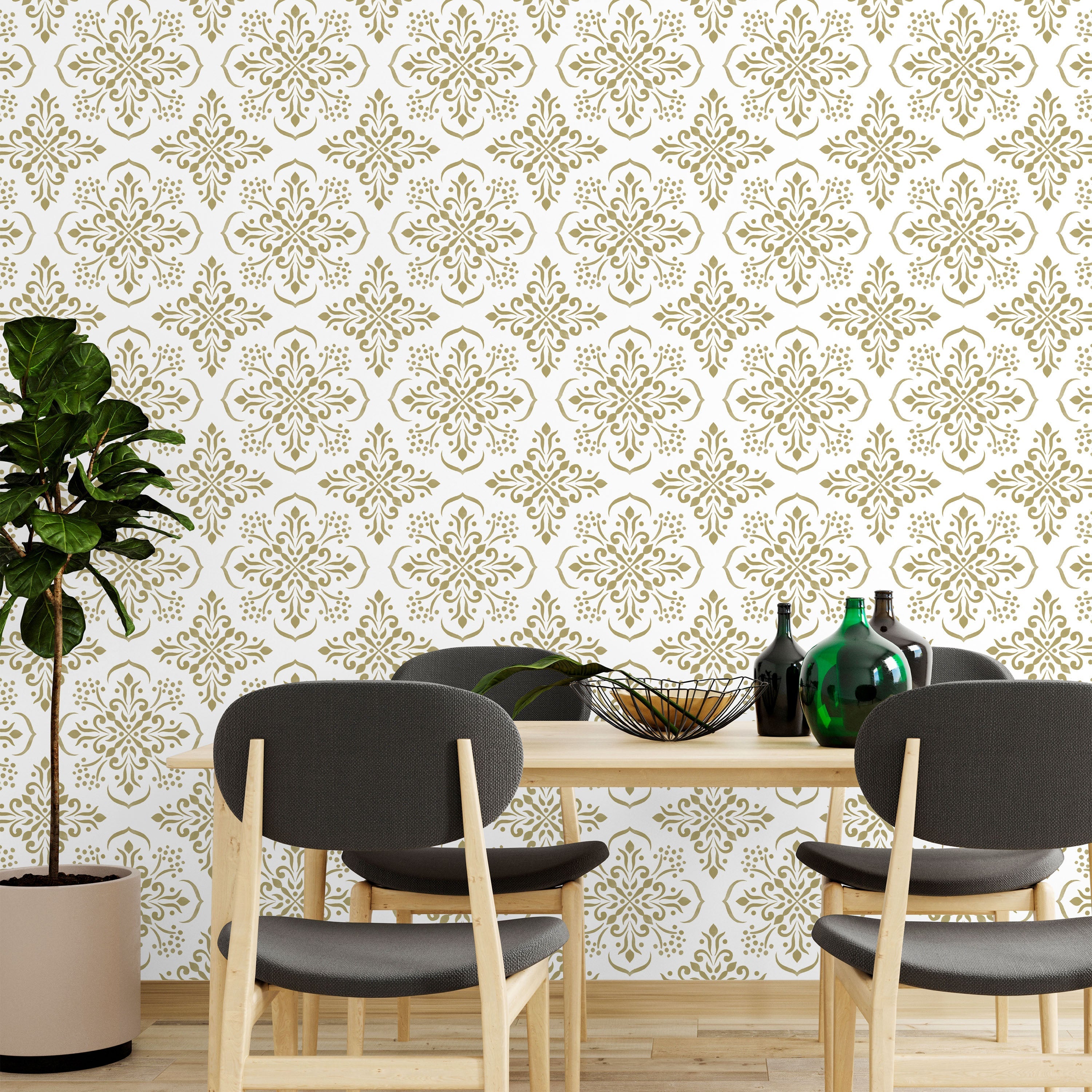 Aurora Mandala Peel and Stick Wallpaper, Removable Wallpaper, Traditional Wallpaper - Beige | DeccoPrint