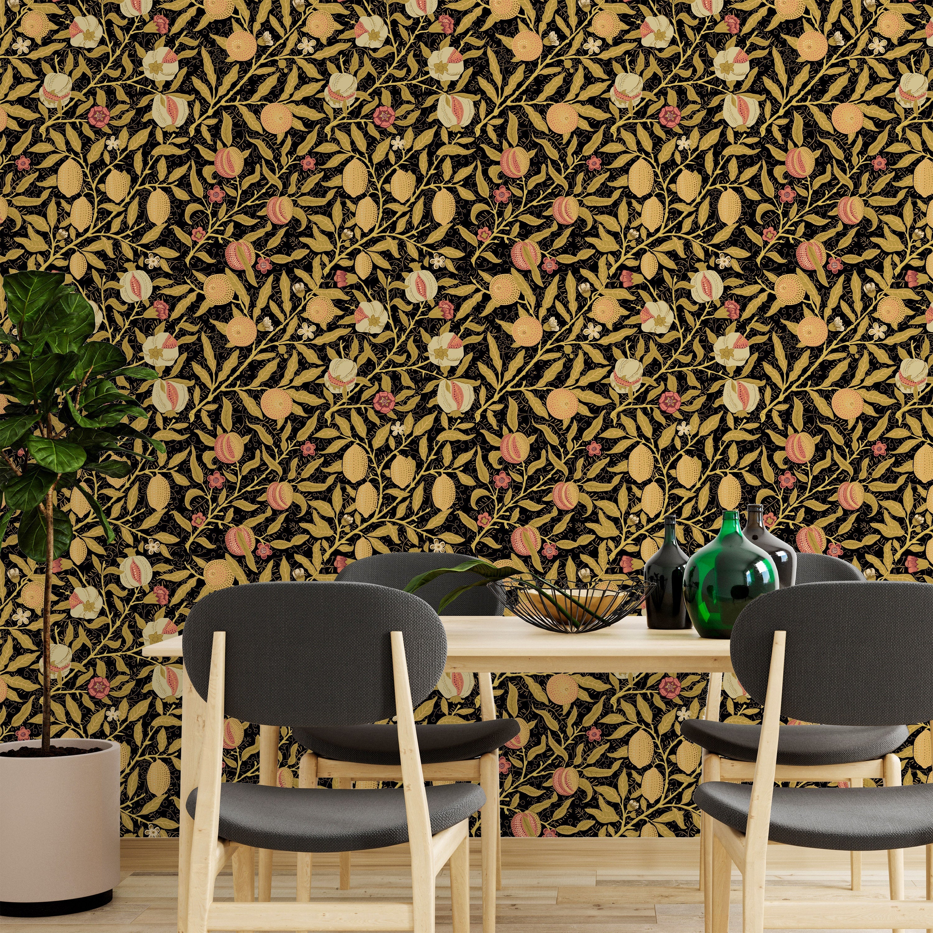 William Morris X Citrus Groove Peel and Stick Wallpaper, Removable Wallpaper, Traditional Wallpaper - Gold | DeccoPrint