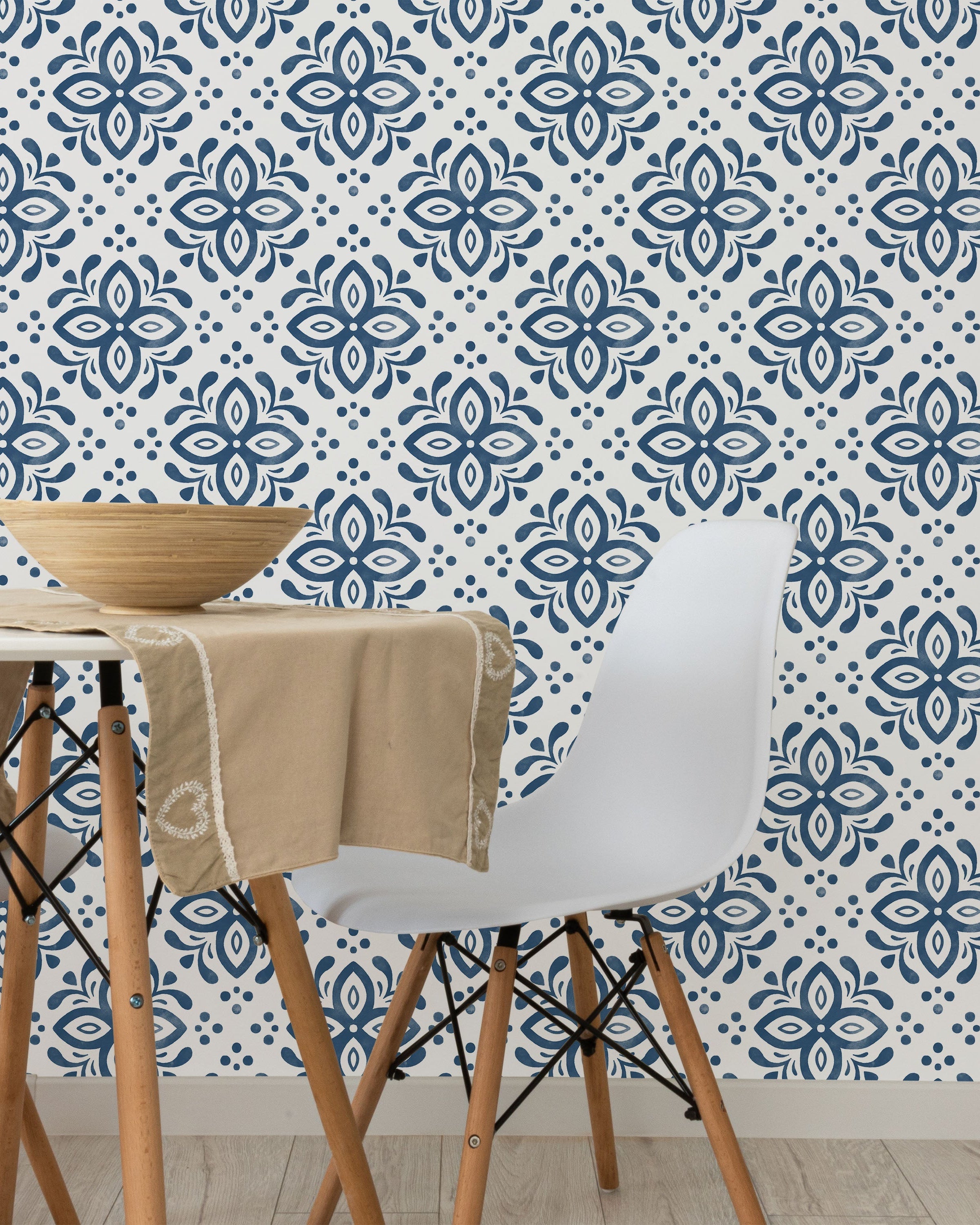 Euforia Mandala Peel and Stick Wallpaper, Removable Wallpaper, Traditional Wallpaper - Blue | DeccoPrint
