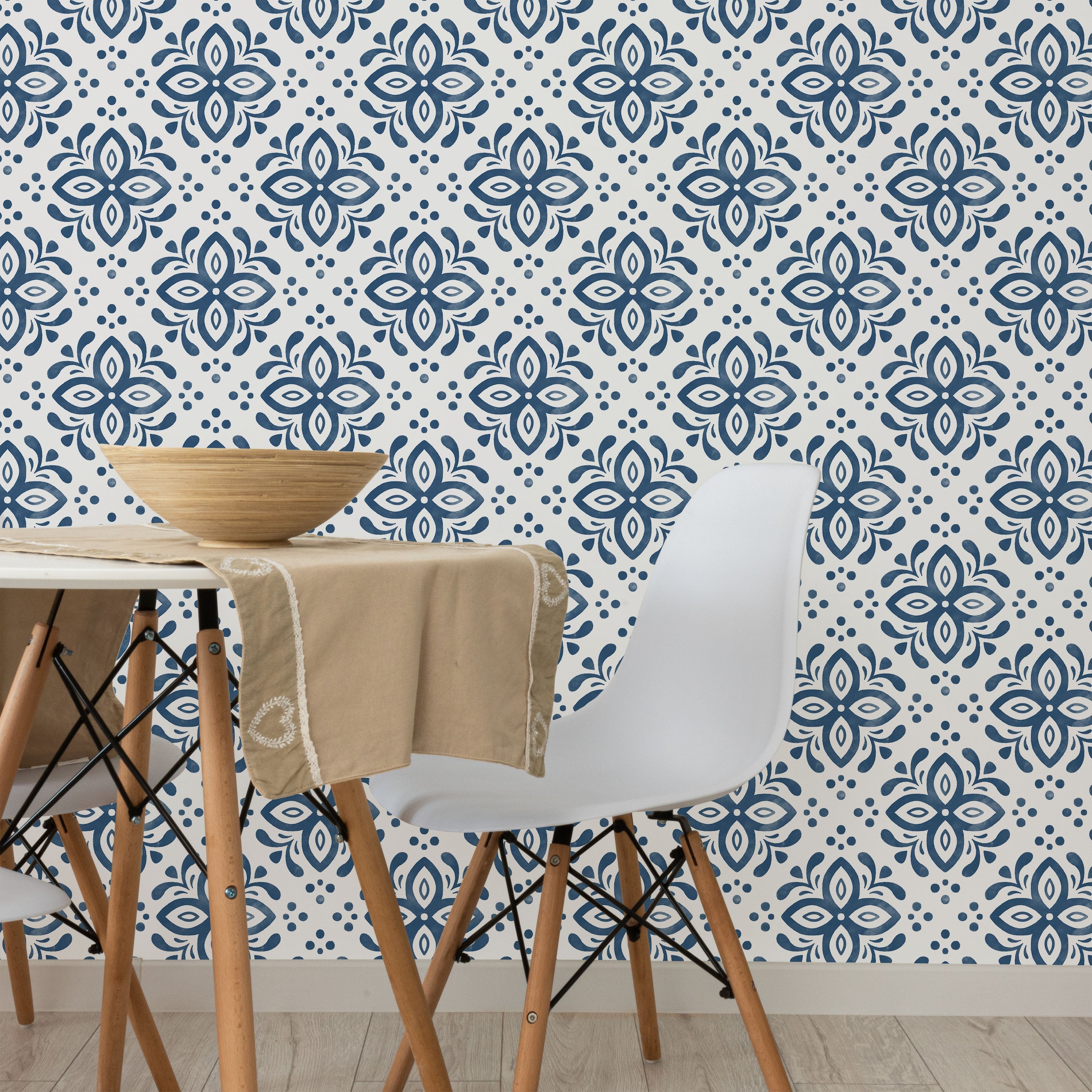 Euforia Mandala Peel and Stick Wallpaper, Removable Wallpaper, Traditional Wallpaper - Blue | DeccoPrint