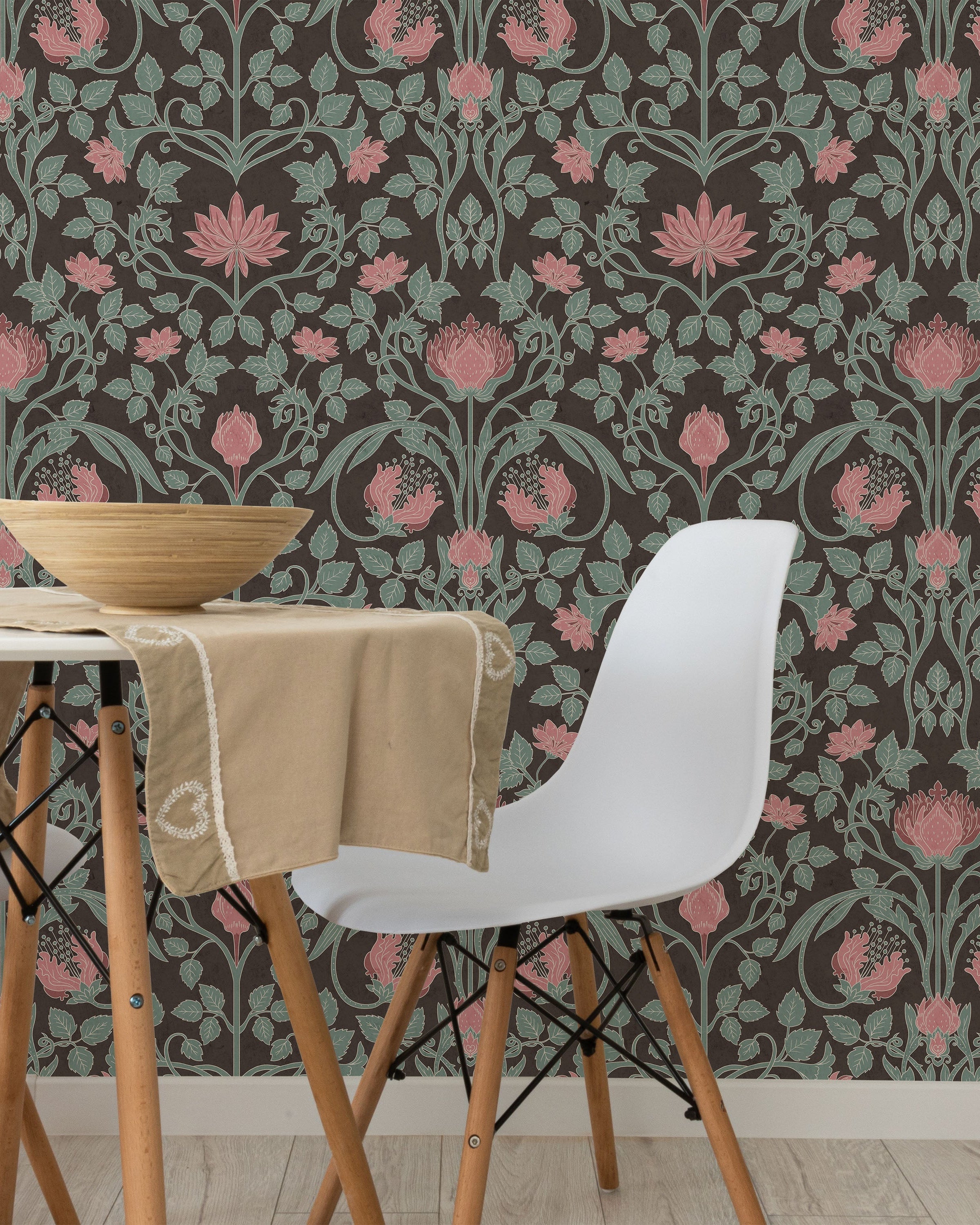Art Nouveau Peel and Stick Wallpaper, Removable Wallpaper, Traditional Wallpaper - Dark Pink | DeccoPrint