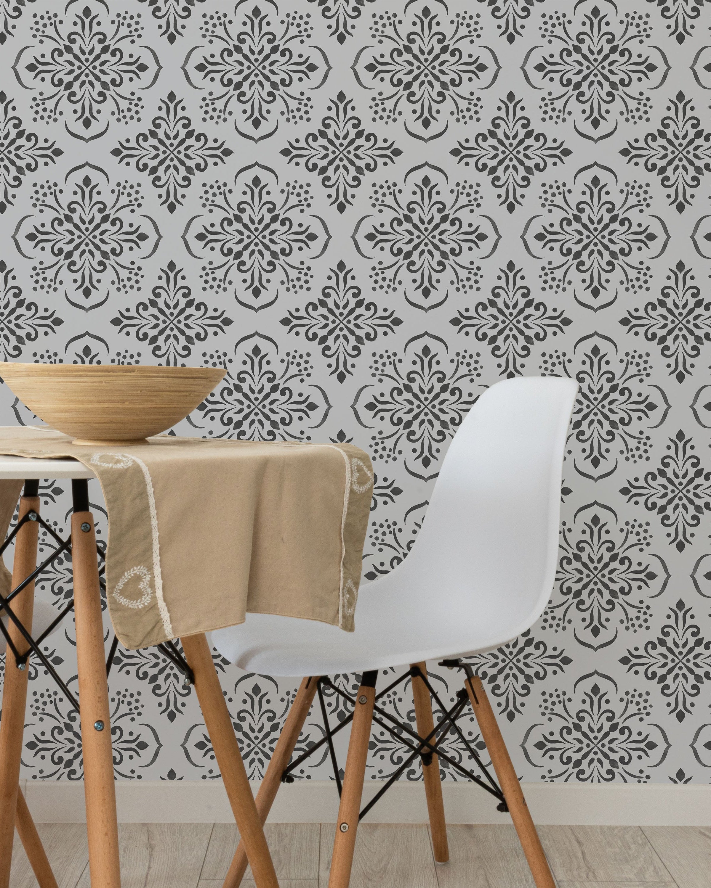 Aurora Mandala Peel and Stick Wallpaper, Removable Wallpaper, Traditional Wallpaper - Gray | DeccoPrint