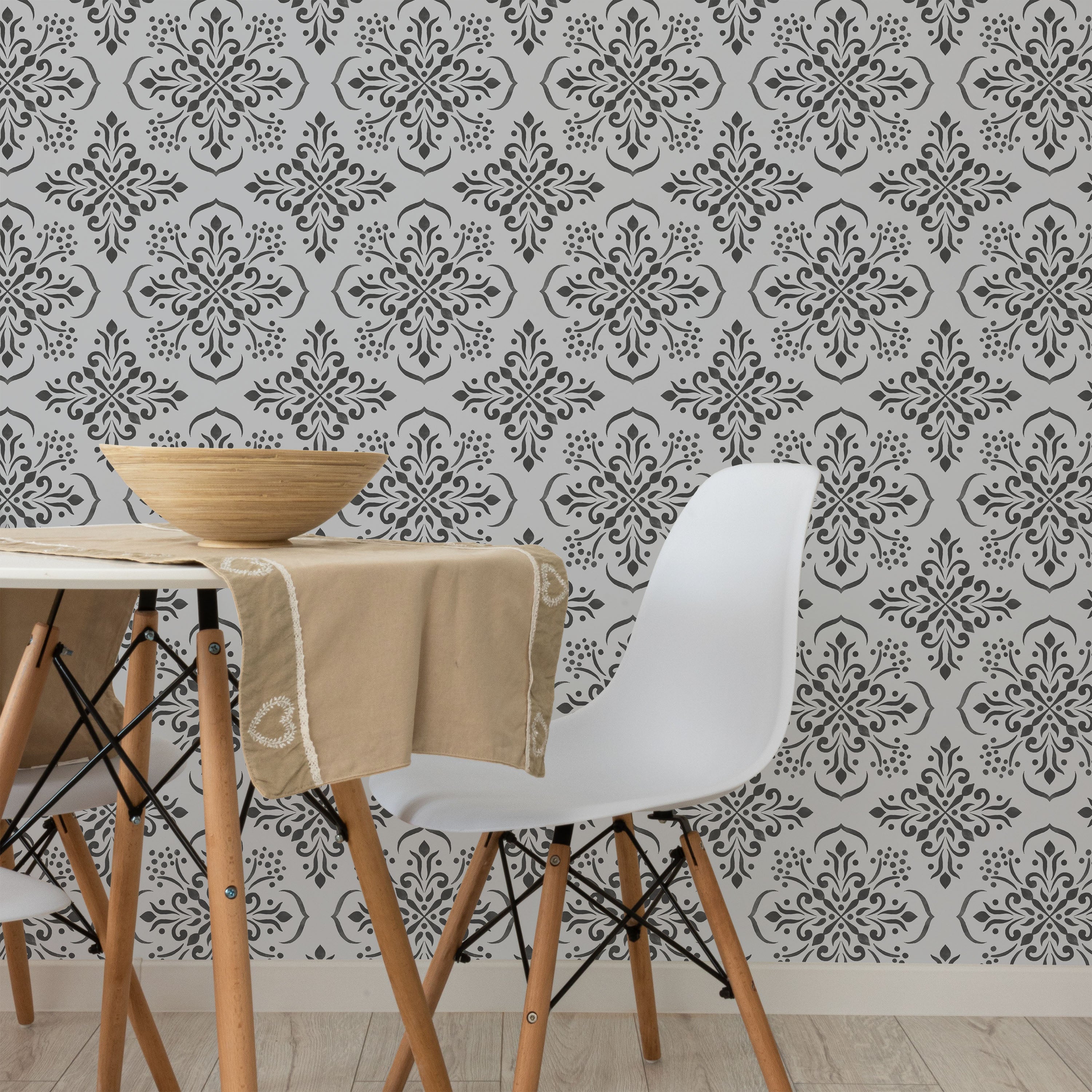 Aurora Mandala Peel and Stick Wallpaper, Removable Wallpaper, Traditional Wallpaper - Gray | DeccoPrint
