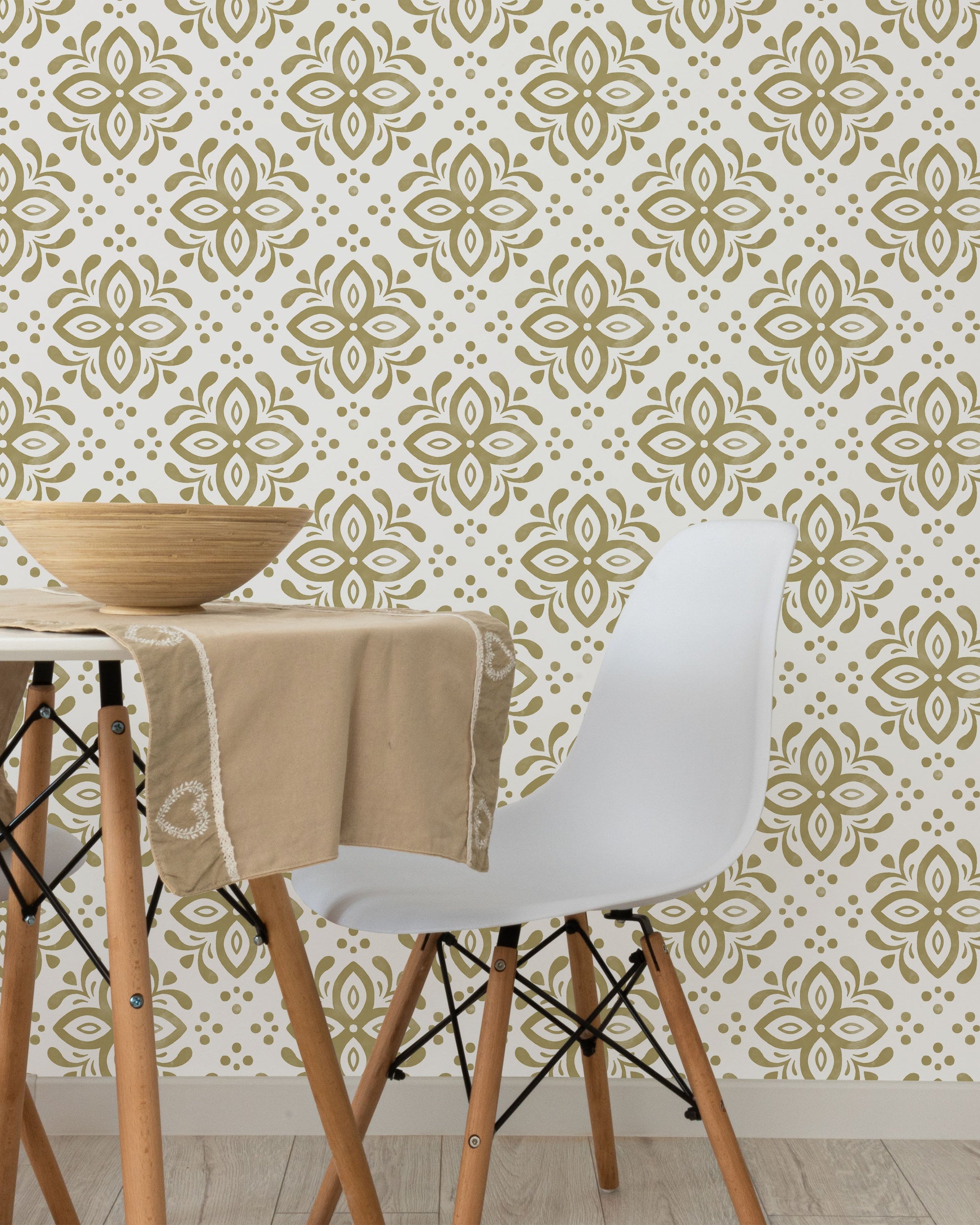 Euforia Mandala Peel and Stick Wallpaper, Removable Wallpaper, Traditional Wallpaper - Beige | DeccoPrint