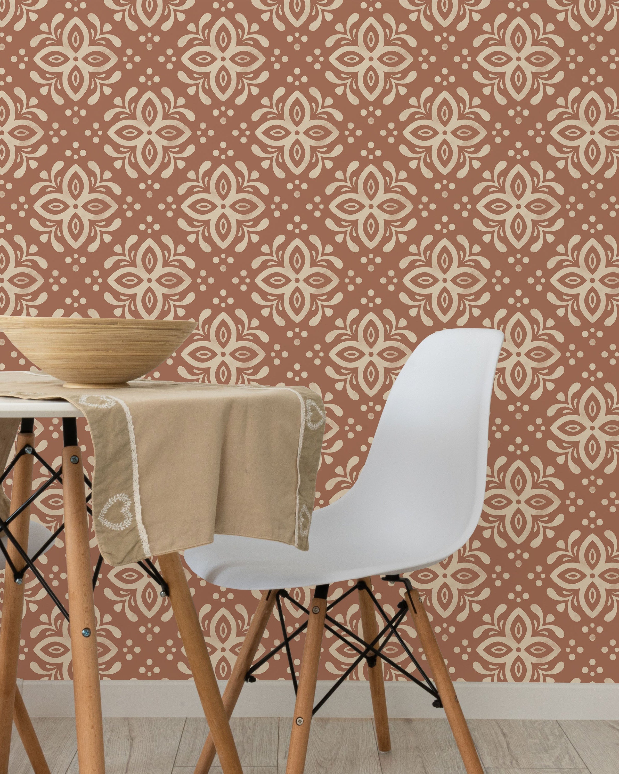 Euforia Mandala Peel and Stick Wallpaper, Removable Wallpaper, Traditional Wallpaper - Coffee Cream | DeccoPrint