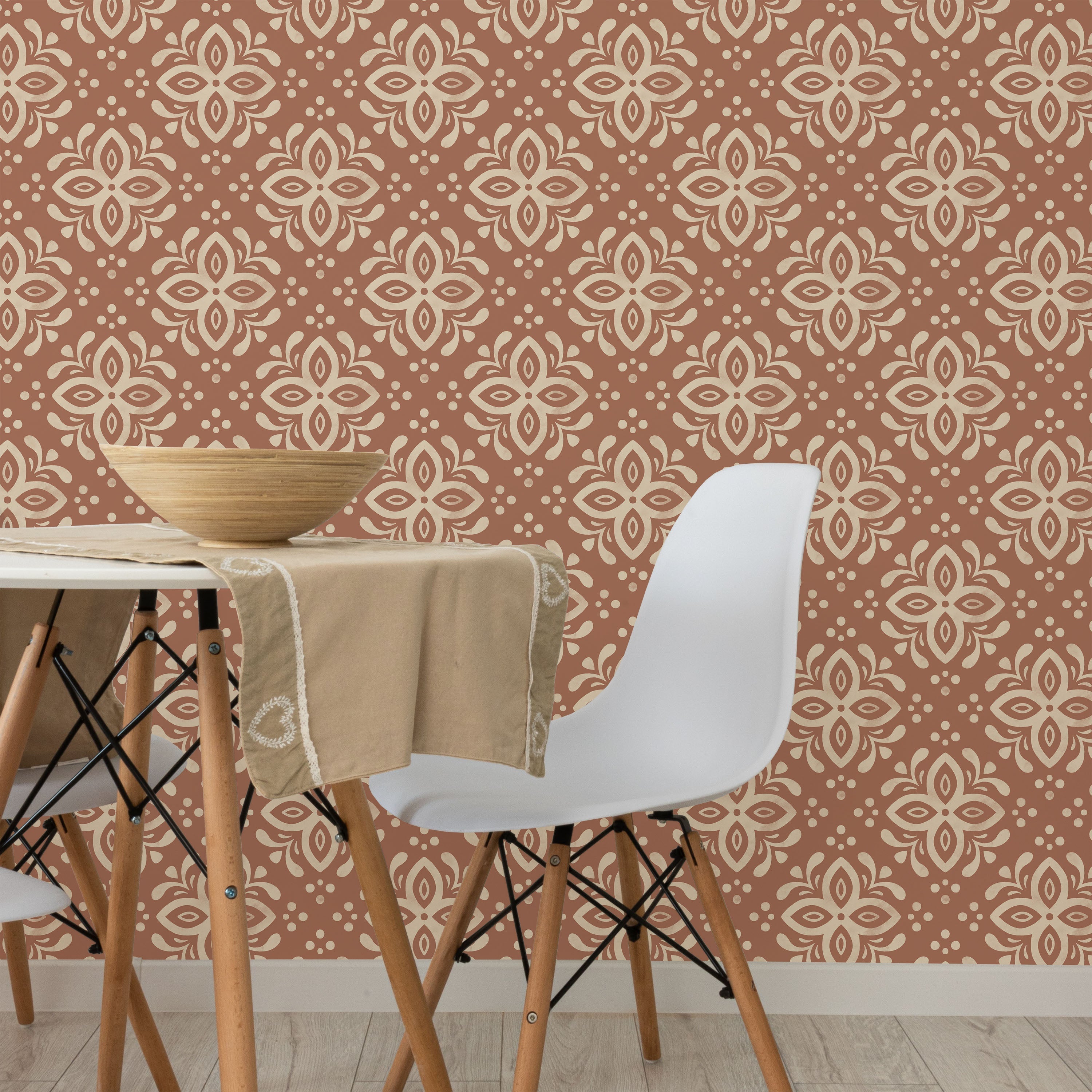Euforia Mandala Peel and Stick Wallpaper, Removable Wallpaper, Traditional Wallpaper - Coffee Cream | DeccoPrint