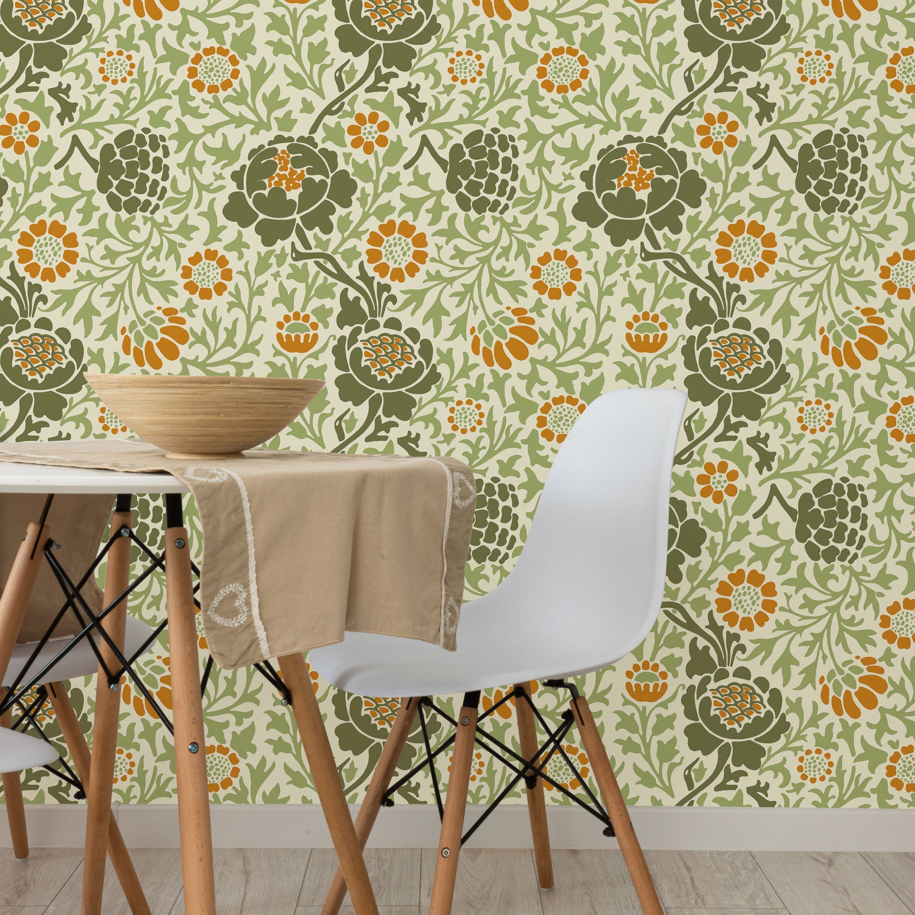 William Morris X Grafton (1883) Peel and Stick Wallpaper, Removable Wallpaper, Traditional Wallpaper - Green | DeccoPrint