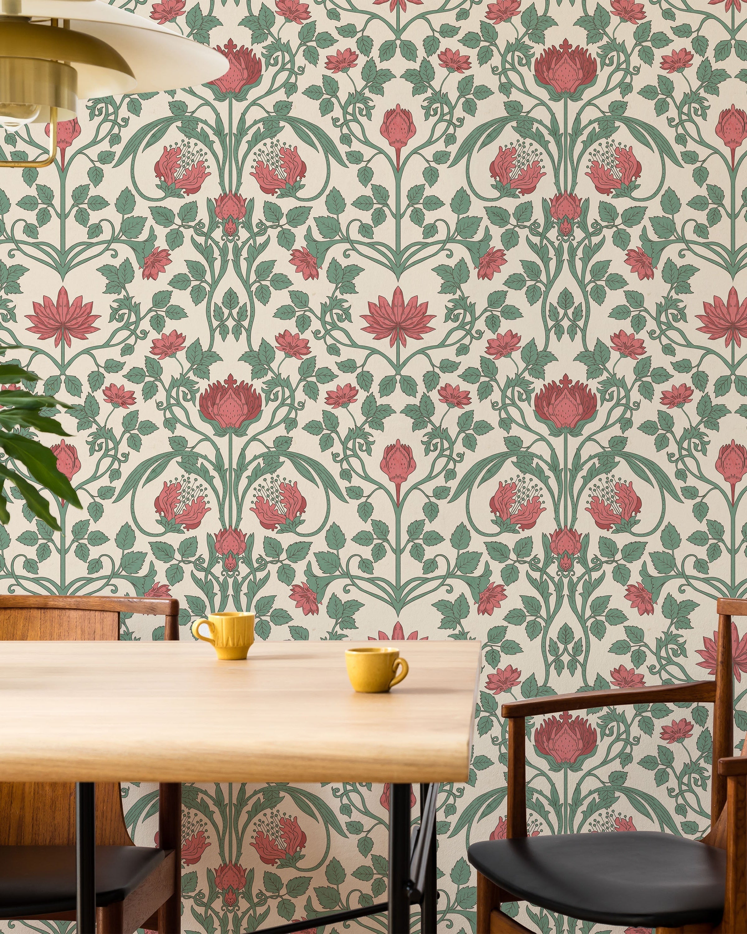 Art Nouveau Peel and Stick Wallpaper, Removable Wallpaper, Traditional Wallpaper - Warm Pink | DeccoPrint