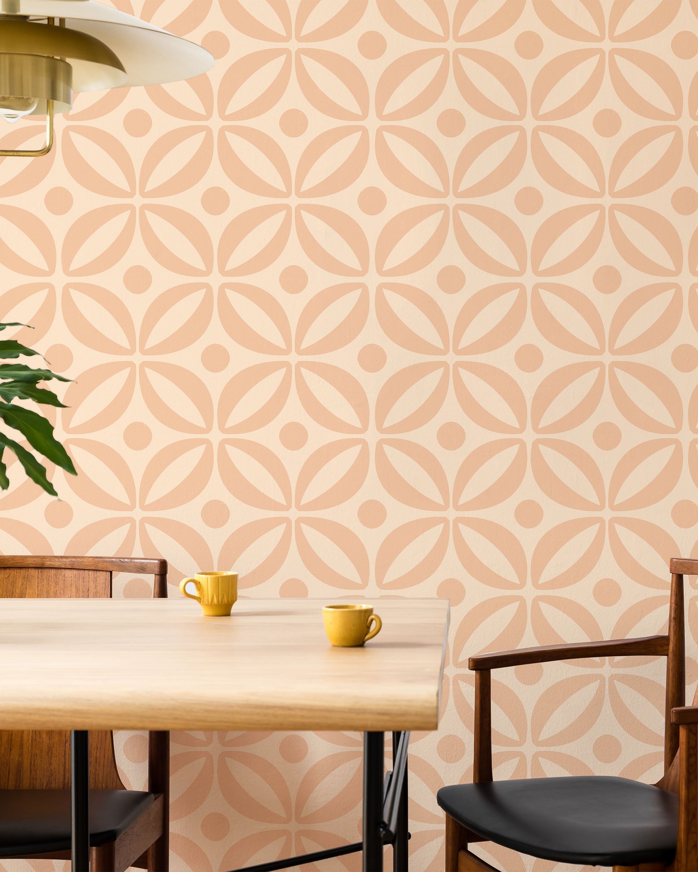 Grid Bloom Peel and Stick Wallpaper, Removable Wallpaper, Traditional Wallpaper - Apricot | DeccoPrint