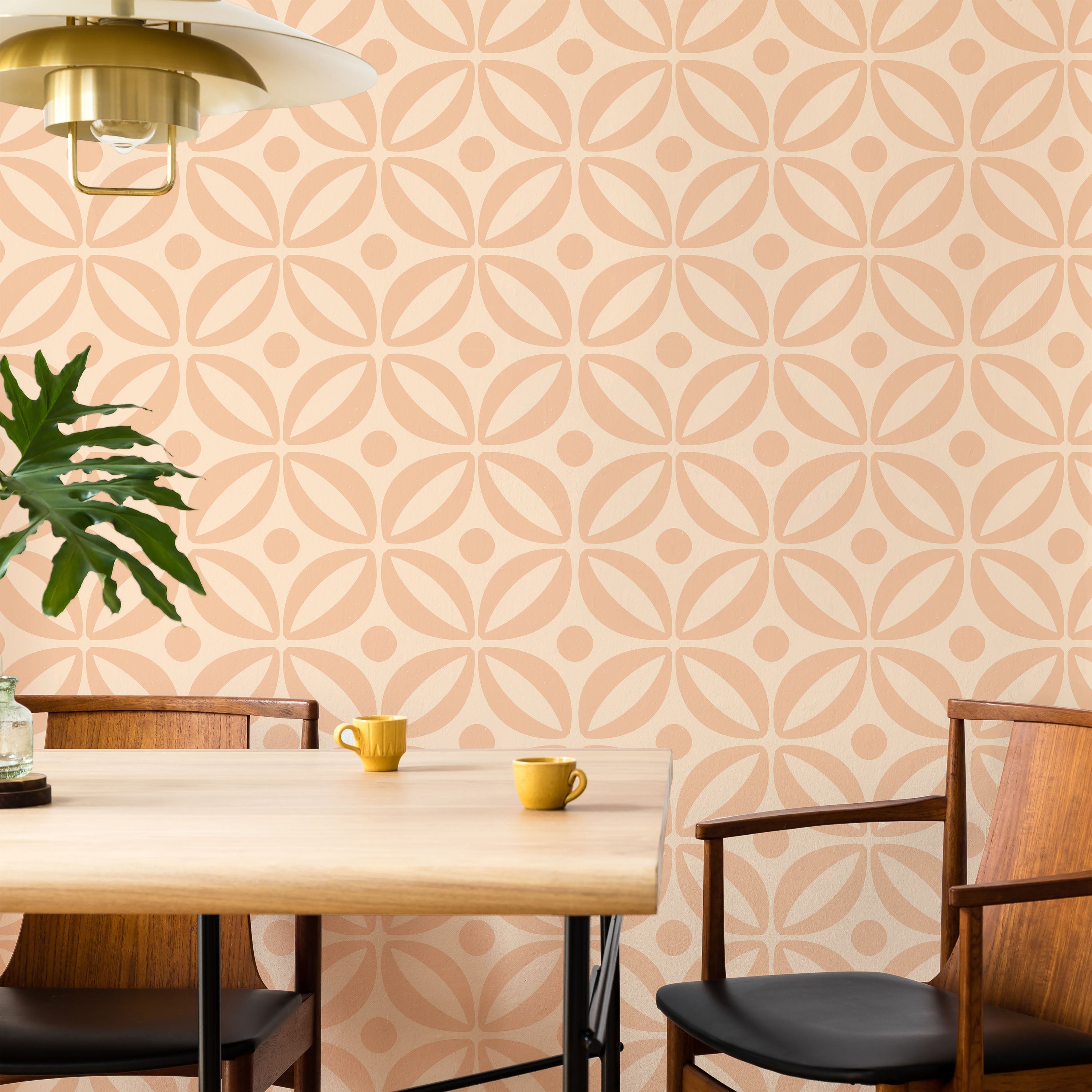 Grid Bloom Peel and Stick Wallpaper, Removable Wallpaper, Traditional Wallpaper - Apricot | DeccoPrint
