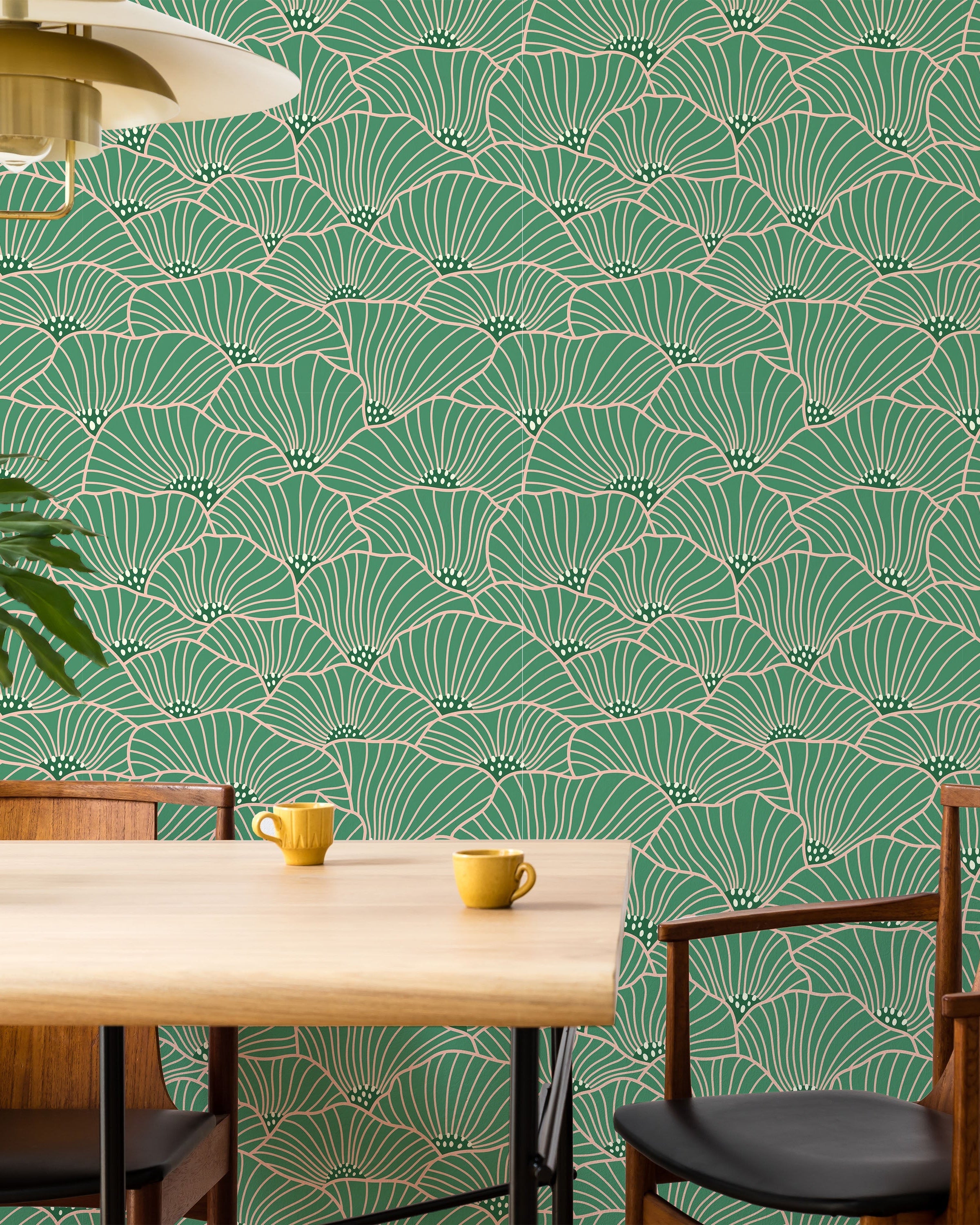 Modern Floral Peel and Stick Wallpaper, Removable Wallpaper, Traditional Wallpaper - Green | DeccoPrint
