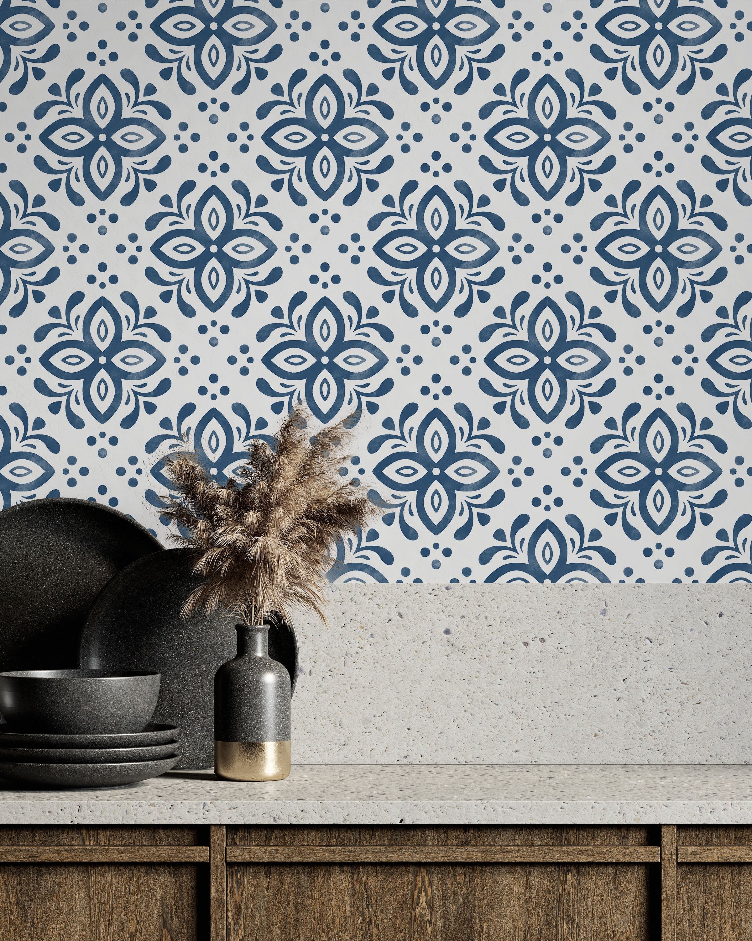 Euforia Mandala Peel and Stick Wallpaper, Removable Wallpaper, Traditional Wallpaper - Blue | DeccoPrint