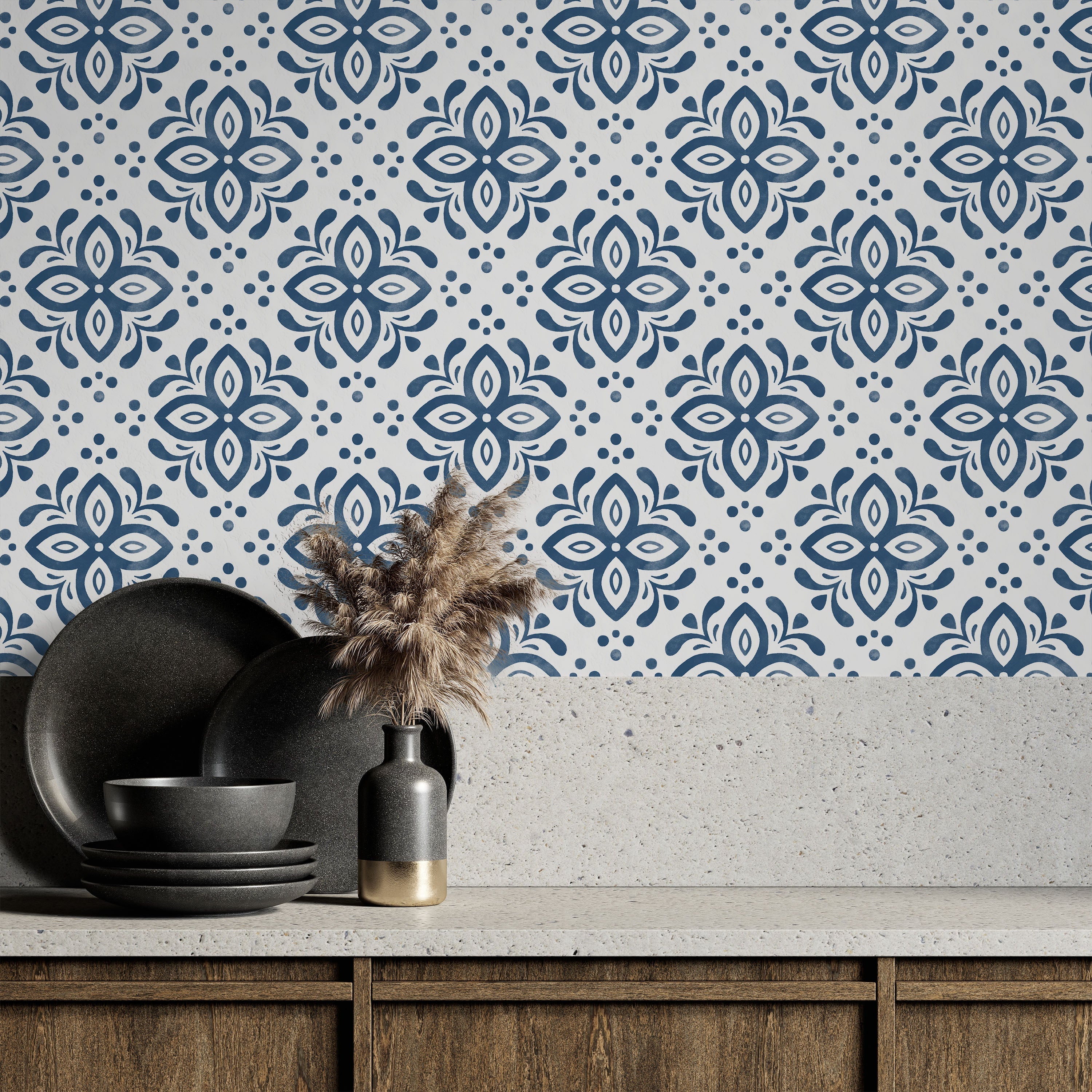 Euforia Mandala Peel and Stick Wallpaper, Removable Wallpaper, Traditional Wallpaper - Blue | DeccoPrint