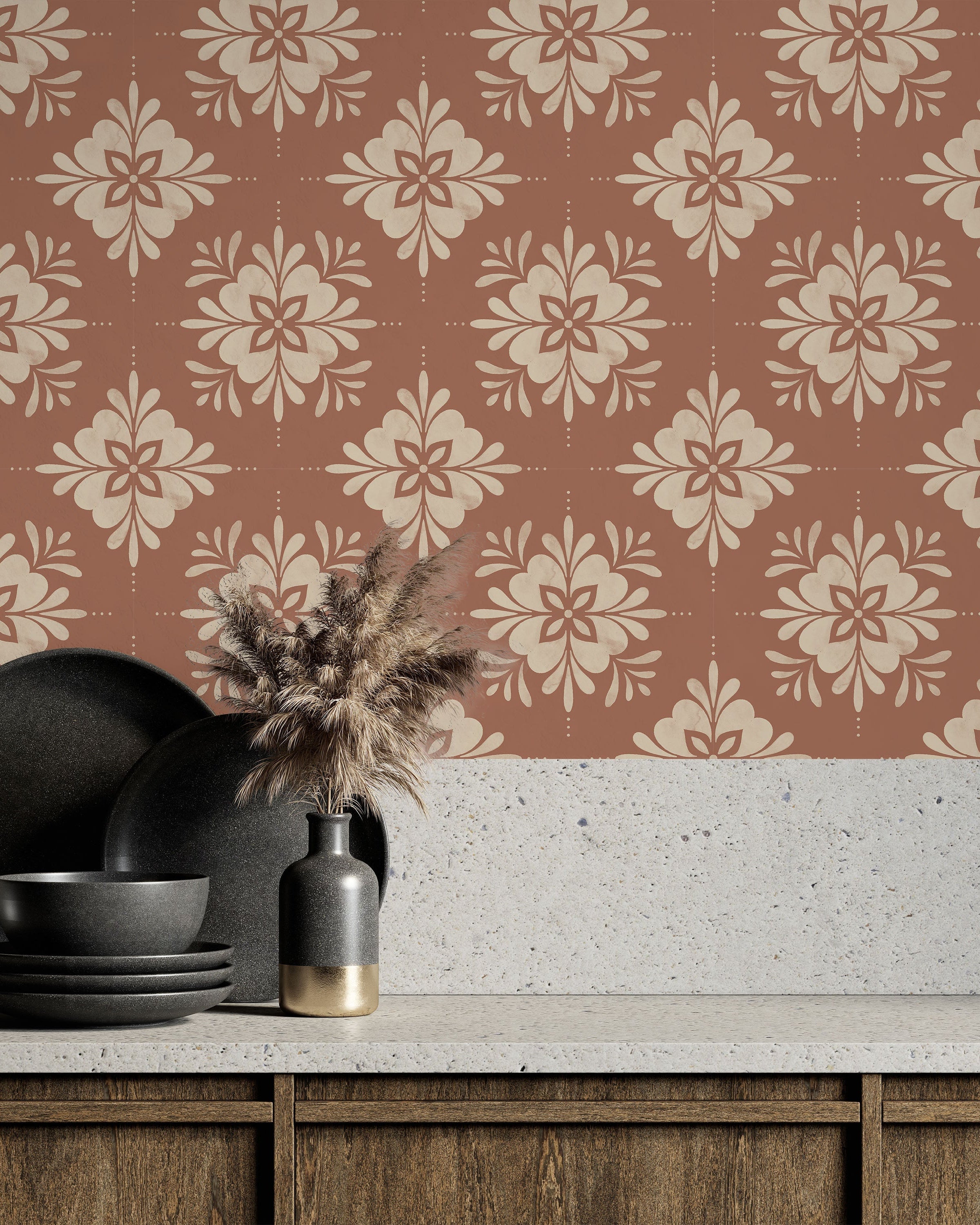 Aria Mandala Peel and Stick Wallpaper, Removable Wallpaper, Traditional Wallpaper - Coffee Cream | DeccoPrint