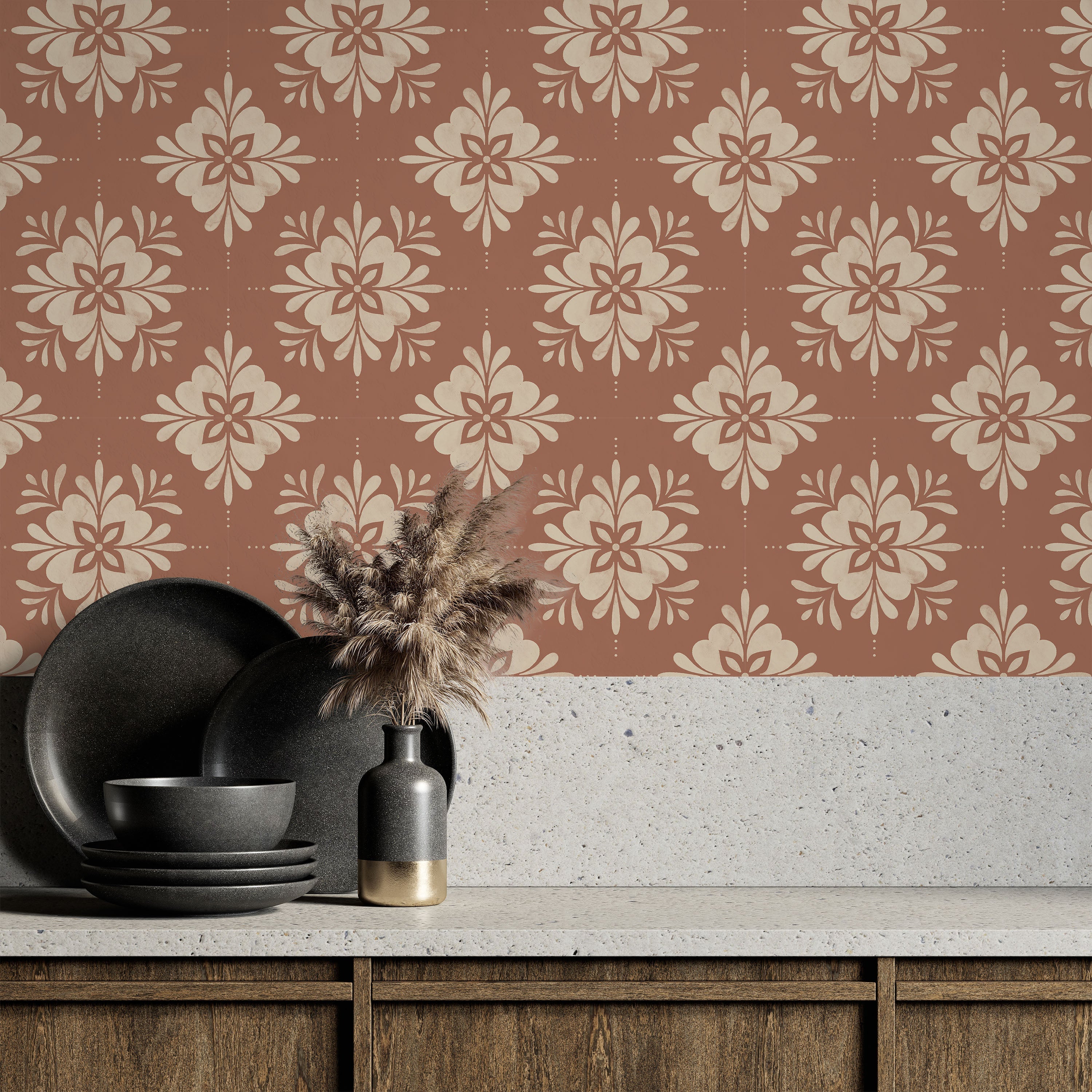Aria Mandala Peel and Stick Wallpaper, Removable Wallpaper, Traditional Wallpaper - Coffee Cream | DeccoPrint