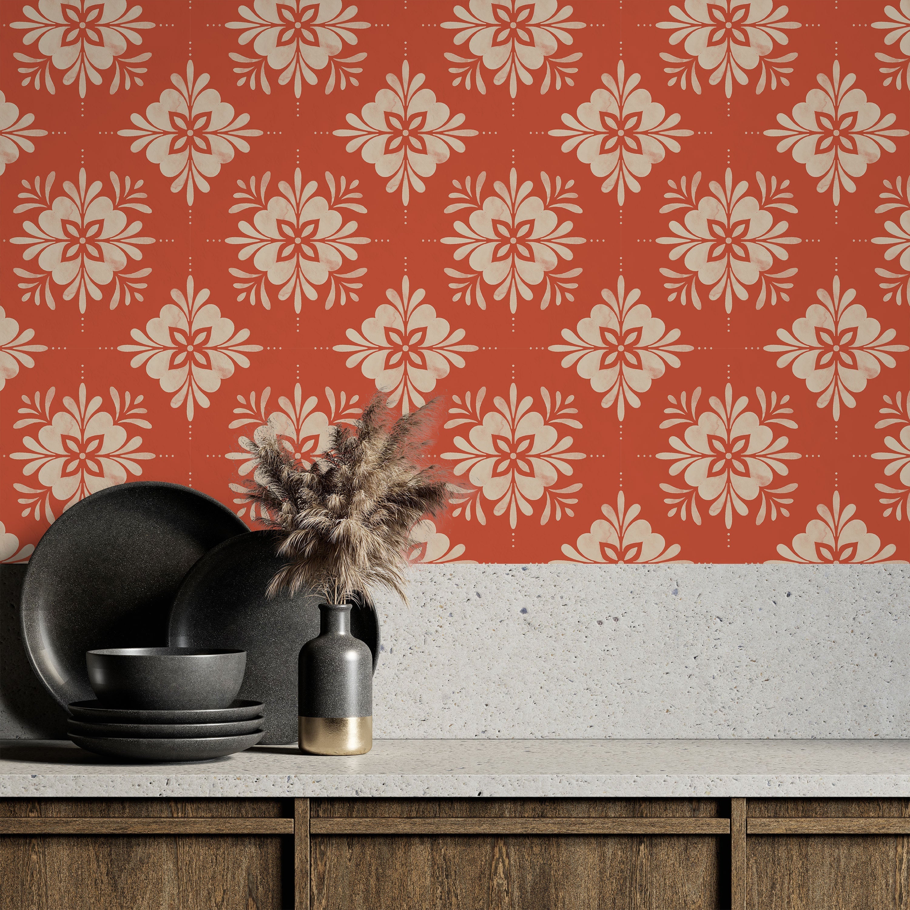 Aria Mandala Peel and Stick Wallpaper, Removable Wallpaper, Traditional Wallpaper - Desert Clay | DeccoPrint