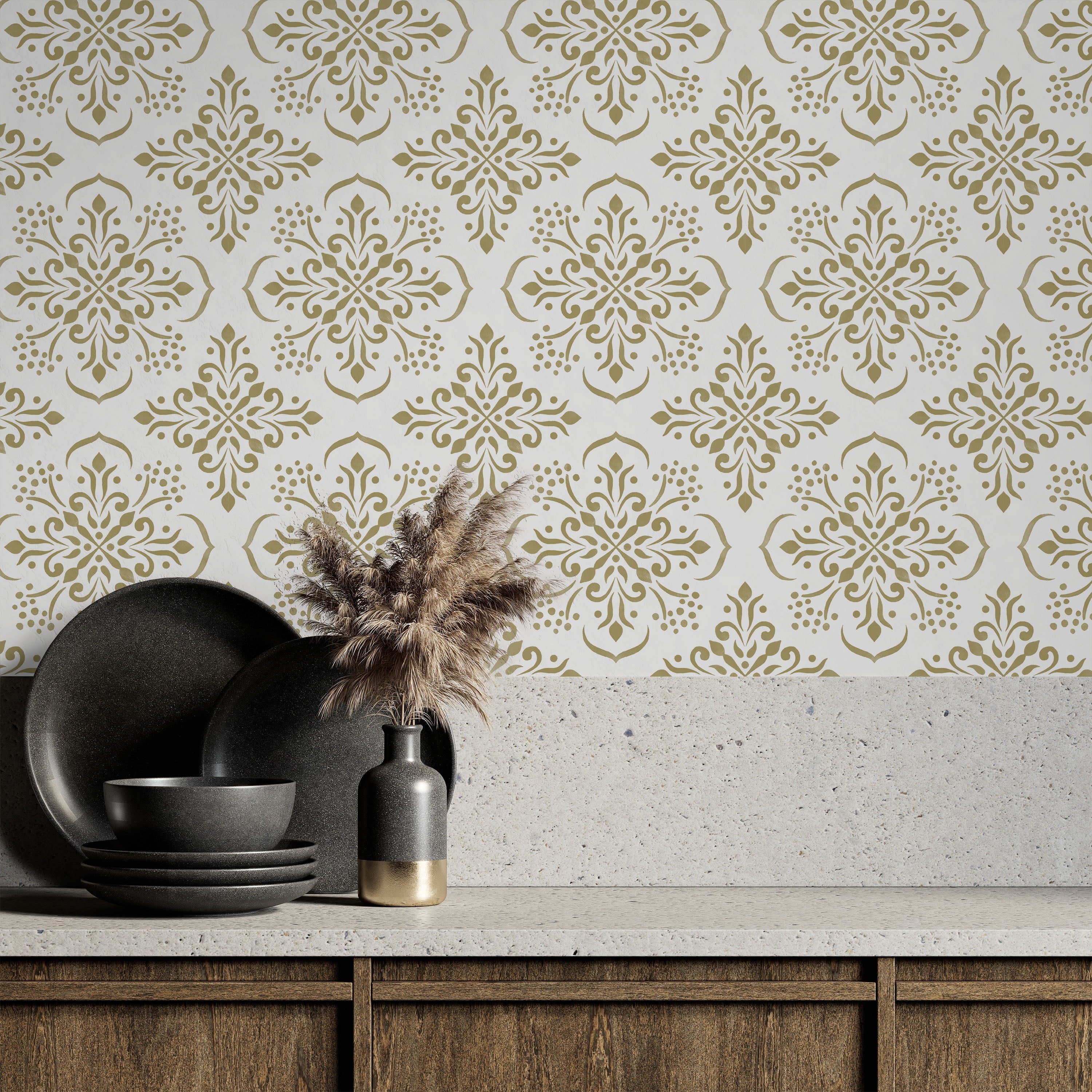 Aurora Mandala Peel and Stick Wallpaper, Removable Wallpaper, Traditional Wallpaper - Beige | DeccoPrint