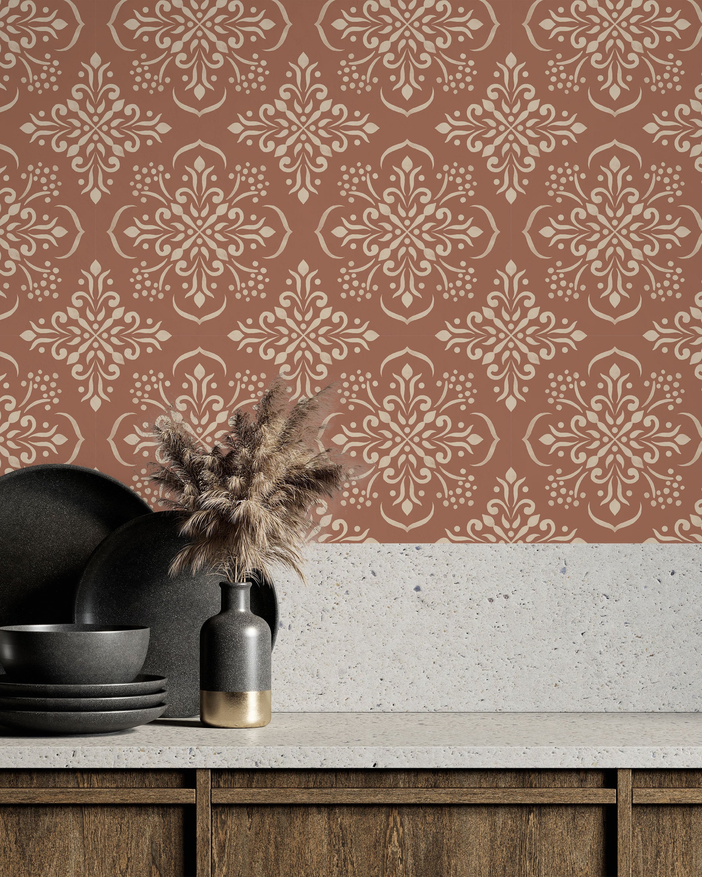 Aurora Mandala Peel and Stick Wallpaper, Removable Wallpaper, Traditional Wallpaper - Coffee Cream | DeccoPrint